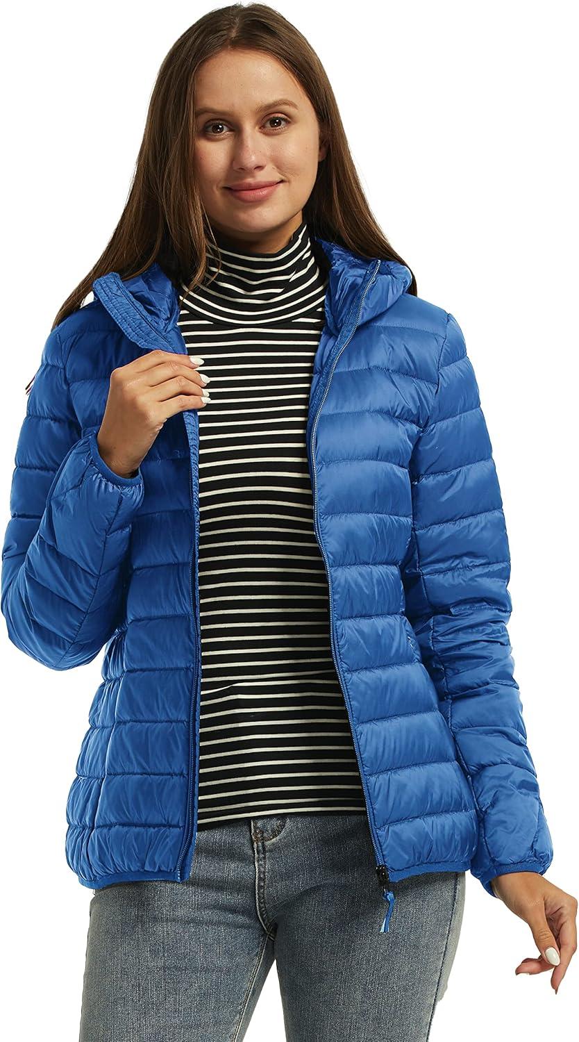 imageWantdo Womens Hooded Packable Ultra Light Weight Short Down JacketPure Acid Blue
