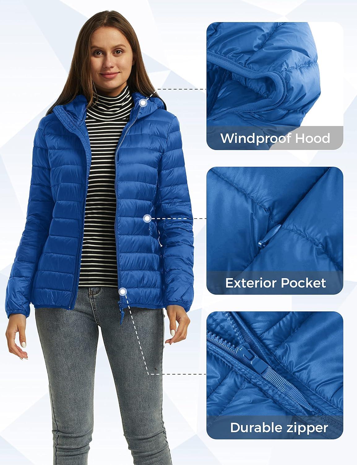 imageWantdo Womens Hooded Packable Ultra Light Weight Short Down JacketPure Acid Blue