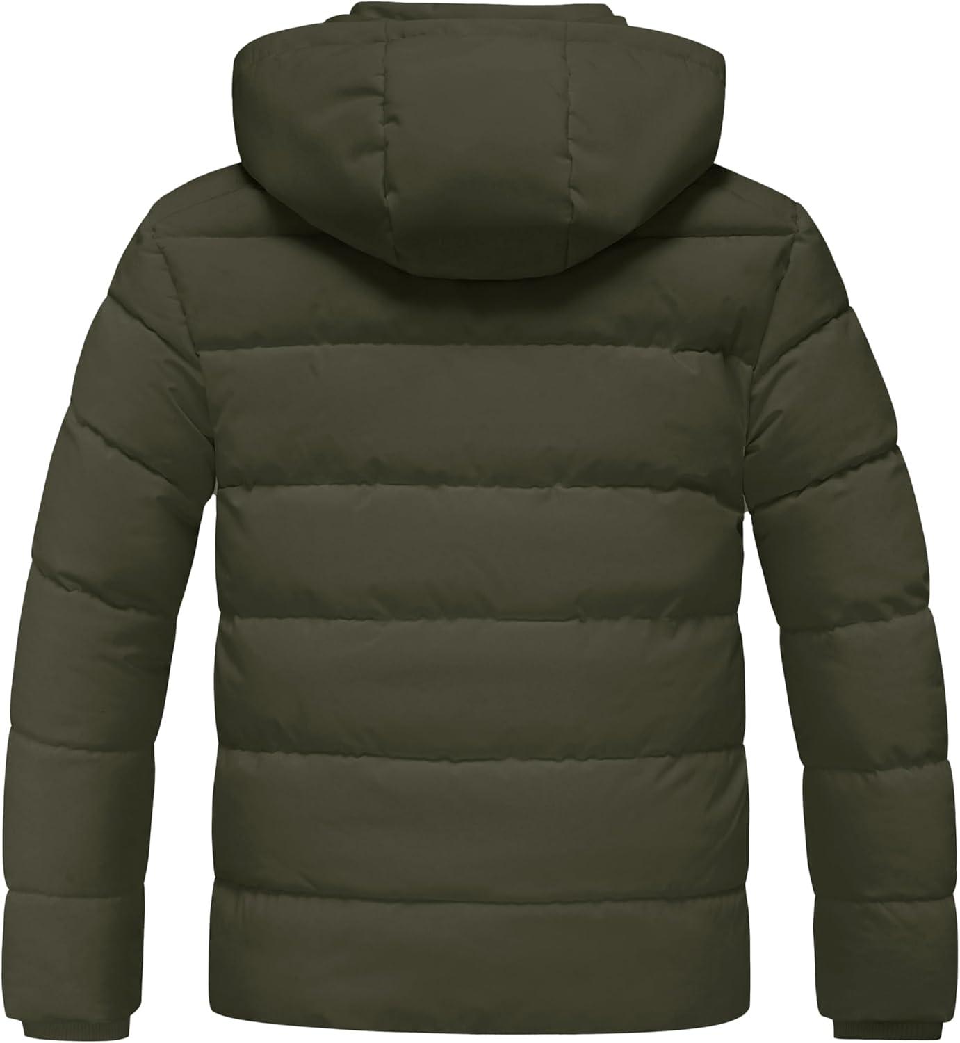 imagewantdo Mens Waterproof Puffer Jacket Warm Winter Coat Thicken Parka Jacket with Removable Hood Regular and Big SizeGreen