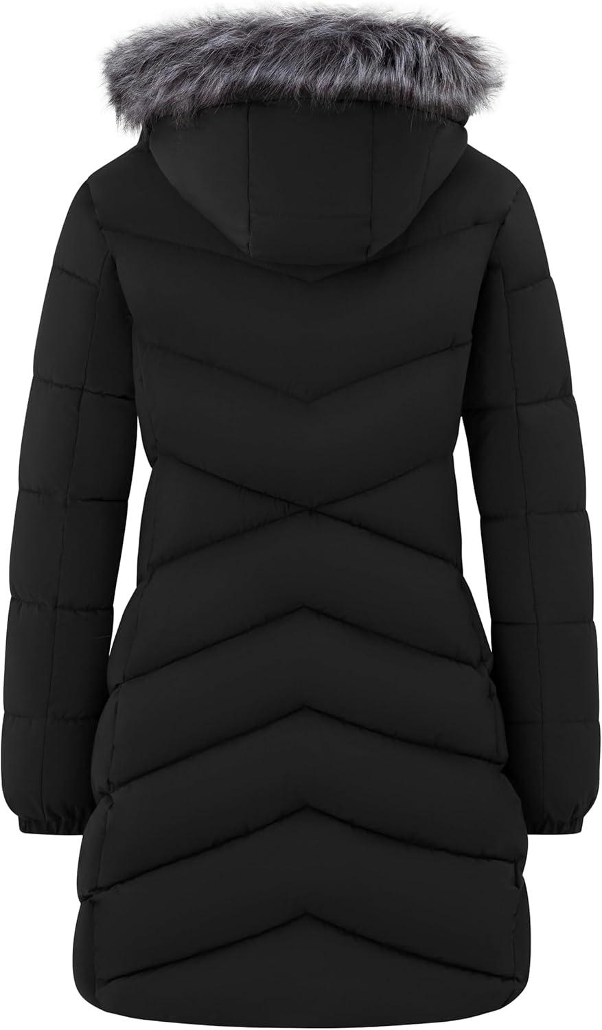imagewantdo Womens Long Puffer Coat Lightweight Warm Jacket with HoodBlack