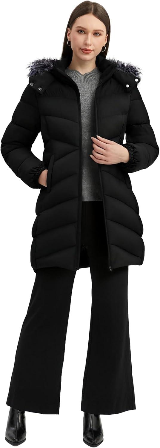 imagewantdo Womens Long Puffer Coat Lightweight Warm Jacket with HoodBlack