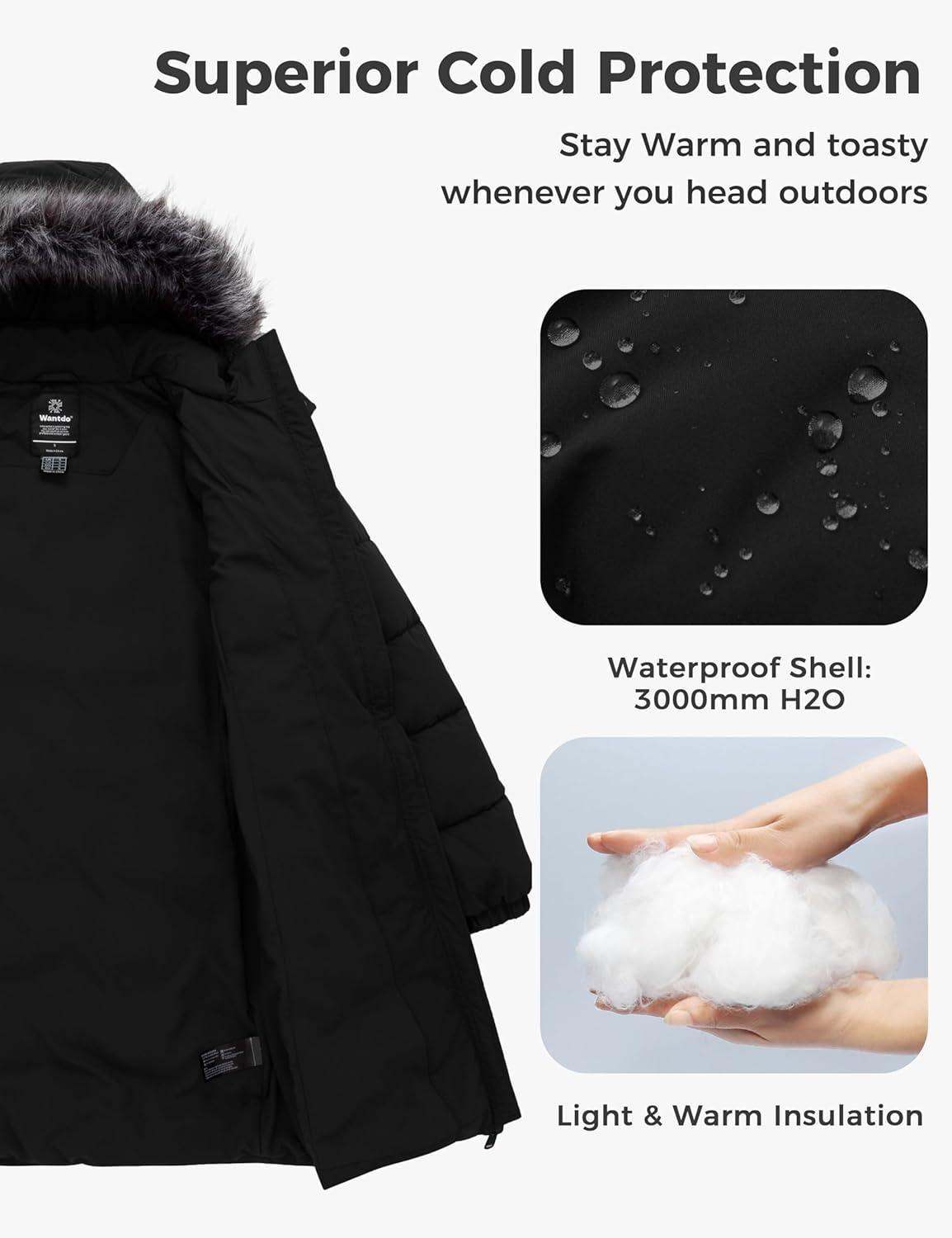 imagewantdo Womens Long Puffer Coat Lightweight Warm Jacket with HoodBlack