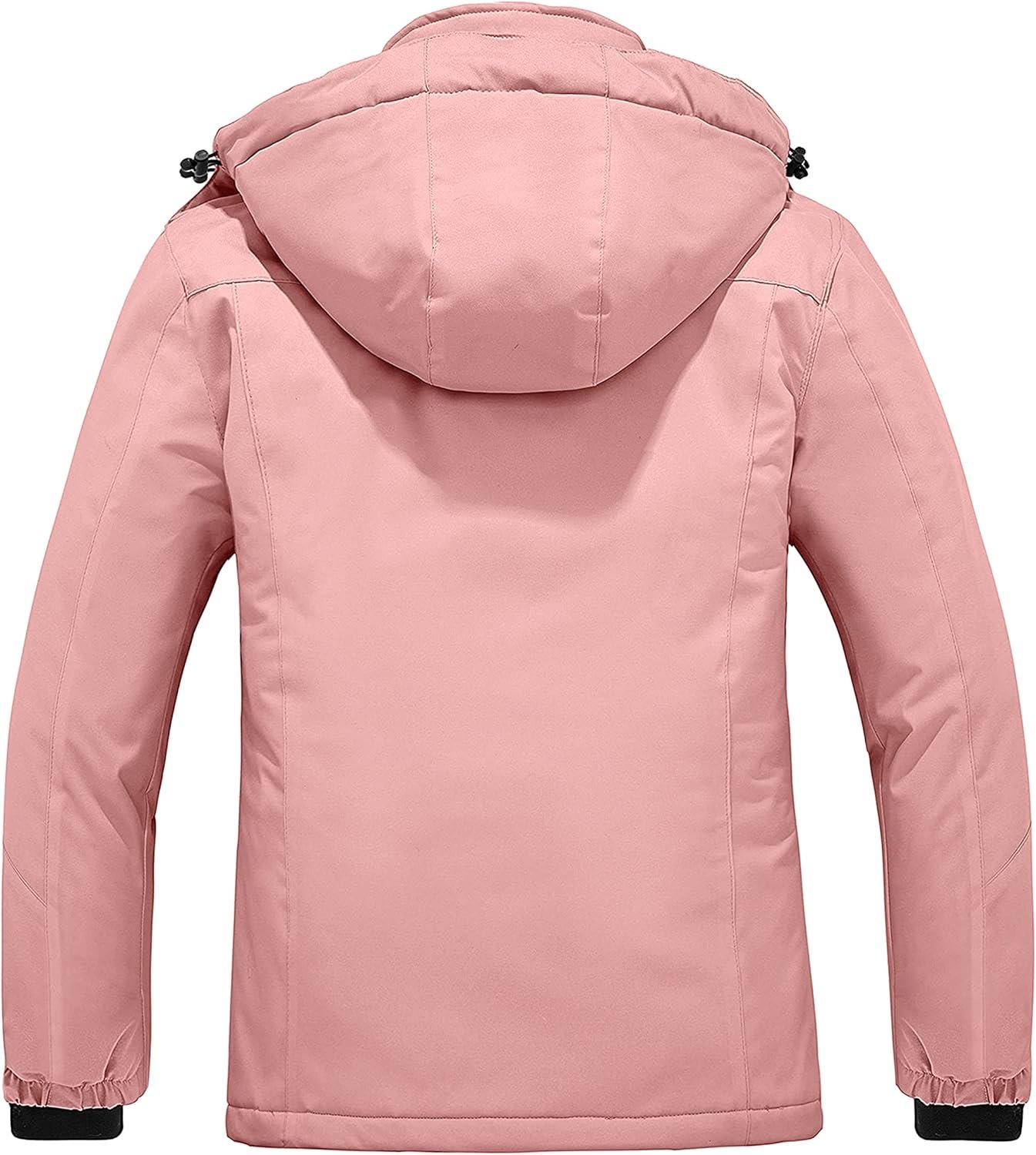 imagewantdo Womens Waterproof Ski Jacket Mountain Windproof Rain Jacket Winter Warm Snow CoatPink