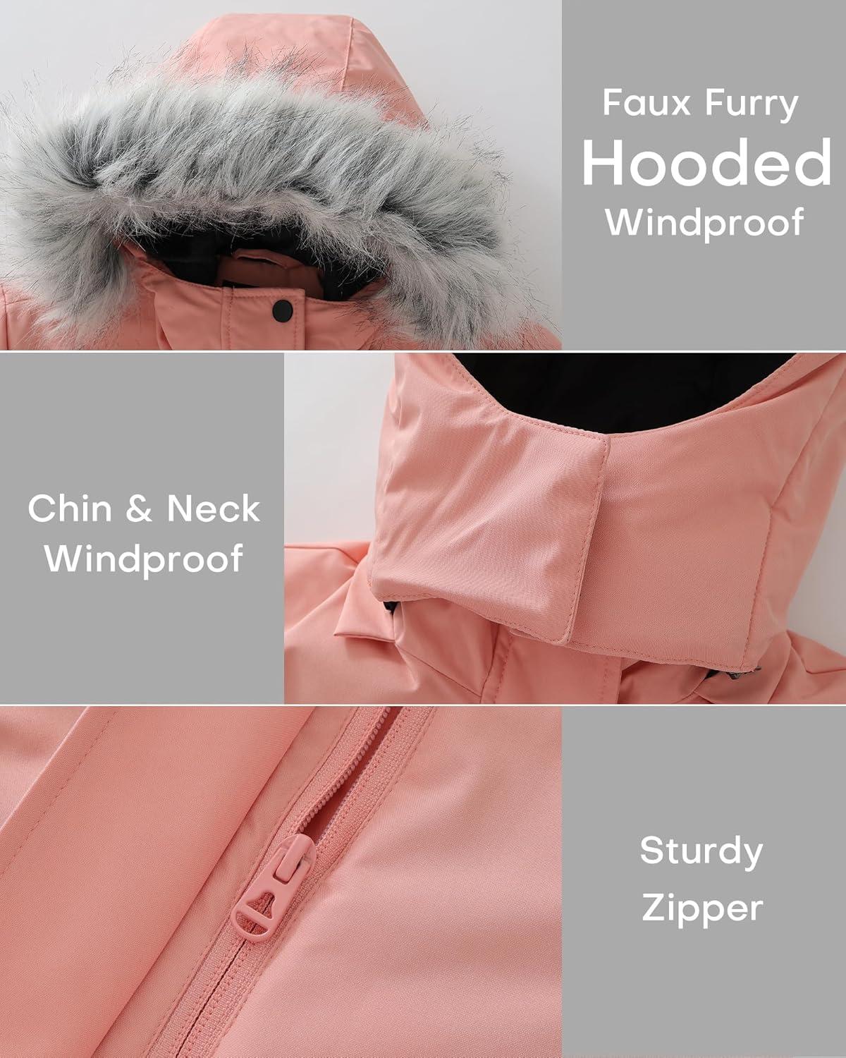 imageWantdo Girls Warm Snow Coat Waterproof Ski Jacket Windproof Winter Parka Insulated Fleece Rain JacketsCoral Pink