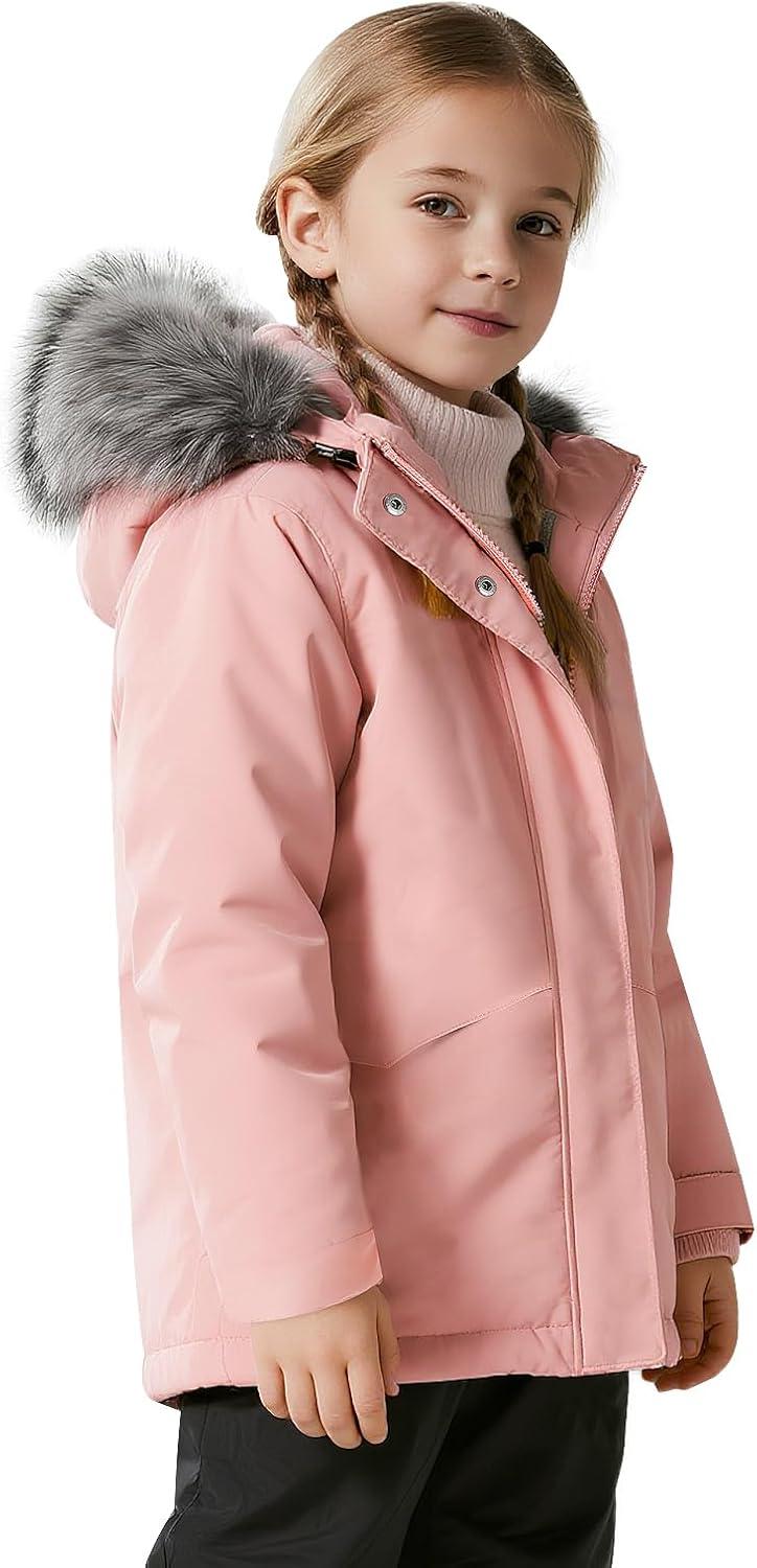 imageWantdo Girls Warm Snow Coat Waterproof Ski Jacket Windproof Winter Parka Insulated Fleece Rain JacketsCoral Pink