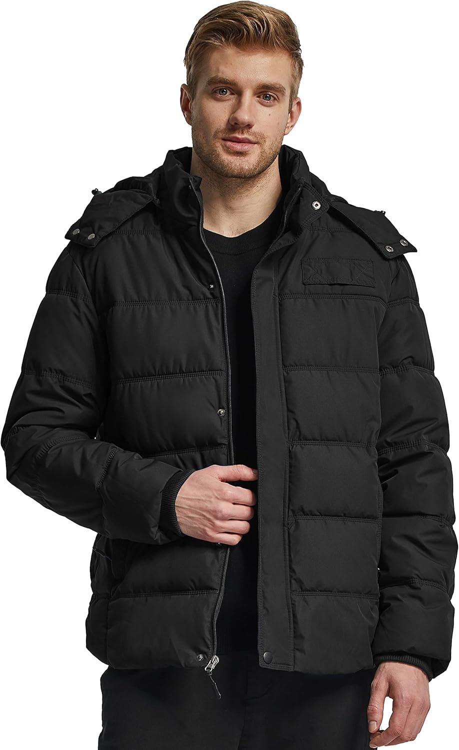 imageWantdo Mens Hooded Winter Coat Warm Puffer Jacket Thicken Cotton Coat with Removable HoodBlack