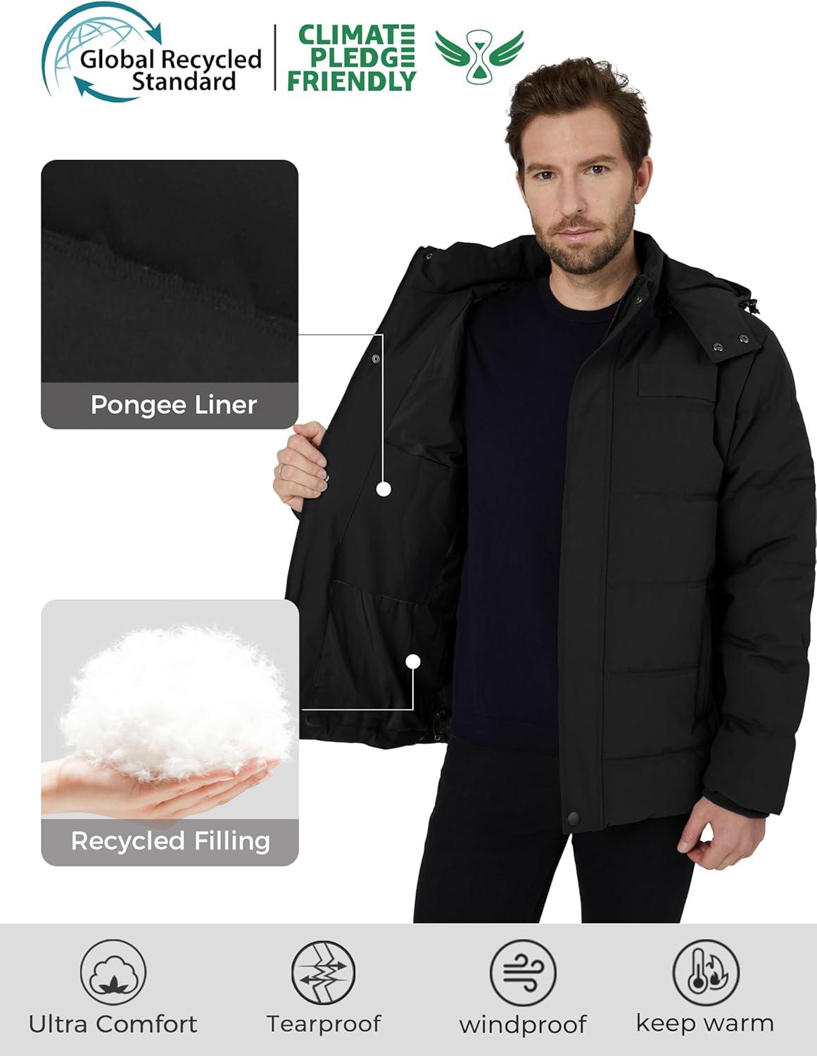 imageWantdo Mens Hooded Winter Coat Warm Puffer Jacket Thicken Cotton Coat with Removable HoodBlack