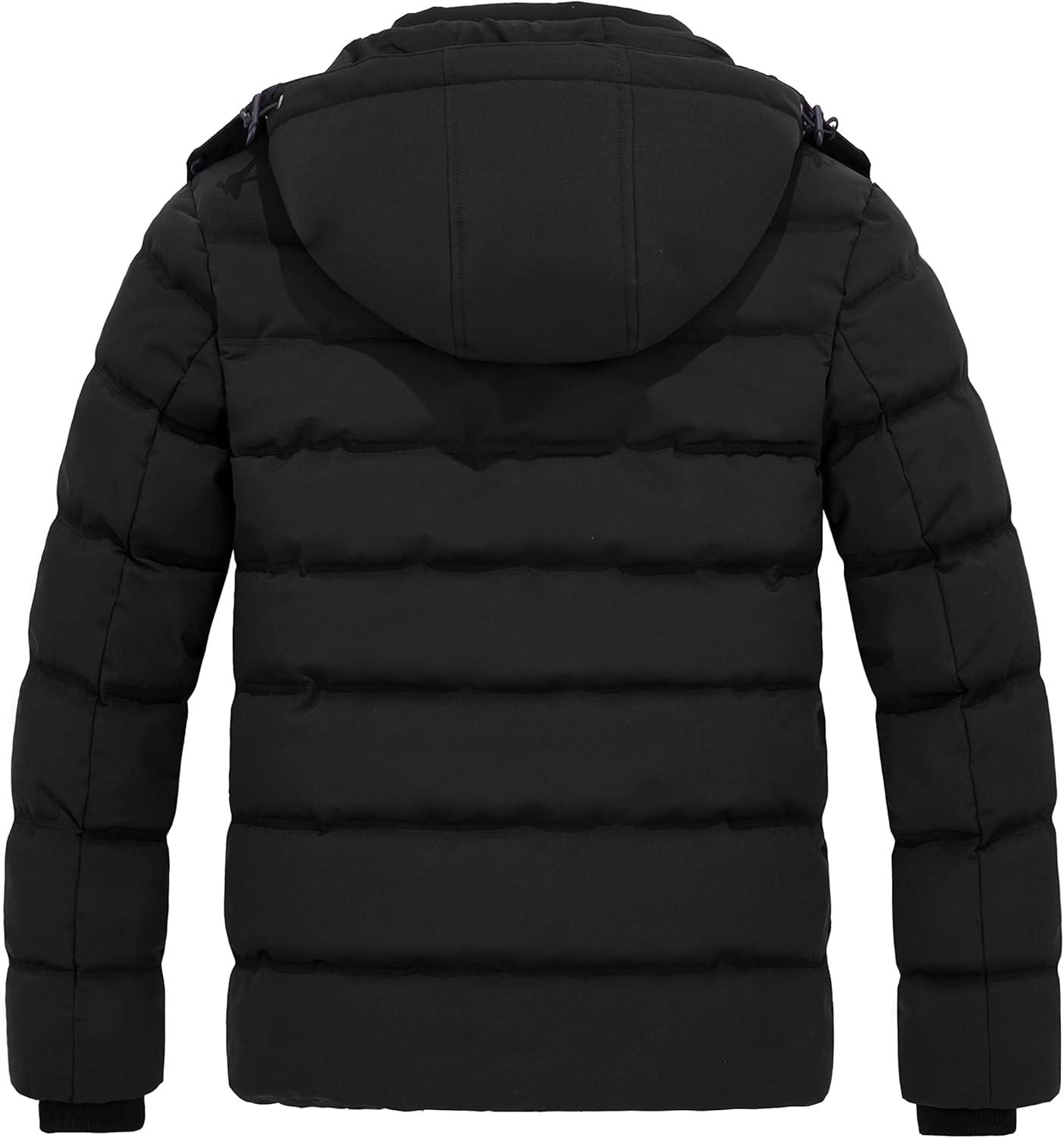imageWantdo Mens Hooded Winter Coat Warm Puffer Jacket Thicken Cotton Coat with Removable HoodBlack