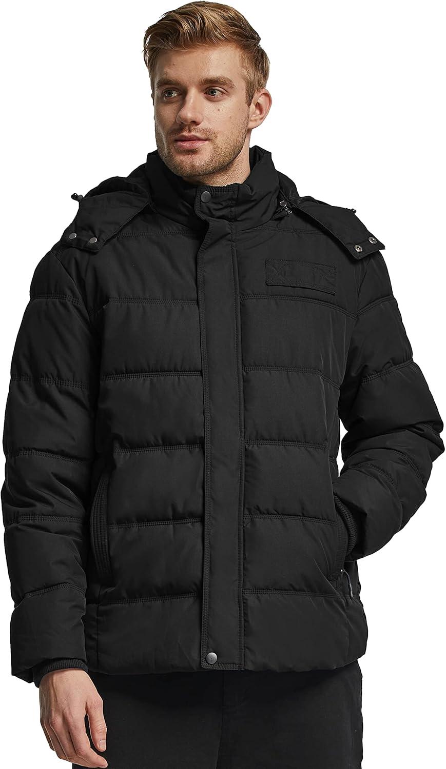 imageWantdo Mens Hooded Winter Coat Warm Puffer Jacket Thicken Cotton Coat with Removable HoodBlack