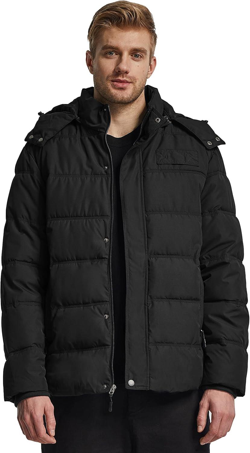 imageWantdo Mens Hooded Winter Coat Warm Puffer Jacket Thicken Cotton Coat with Removable HoodBlack