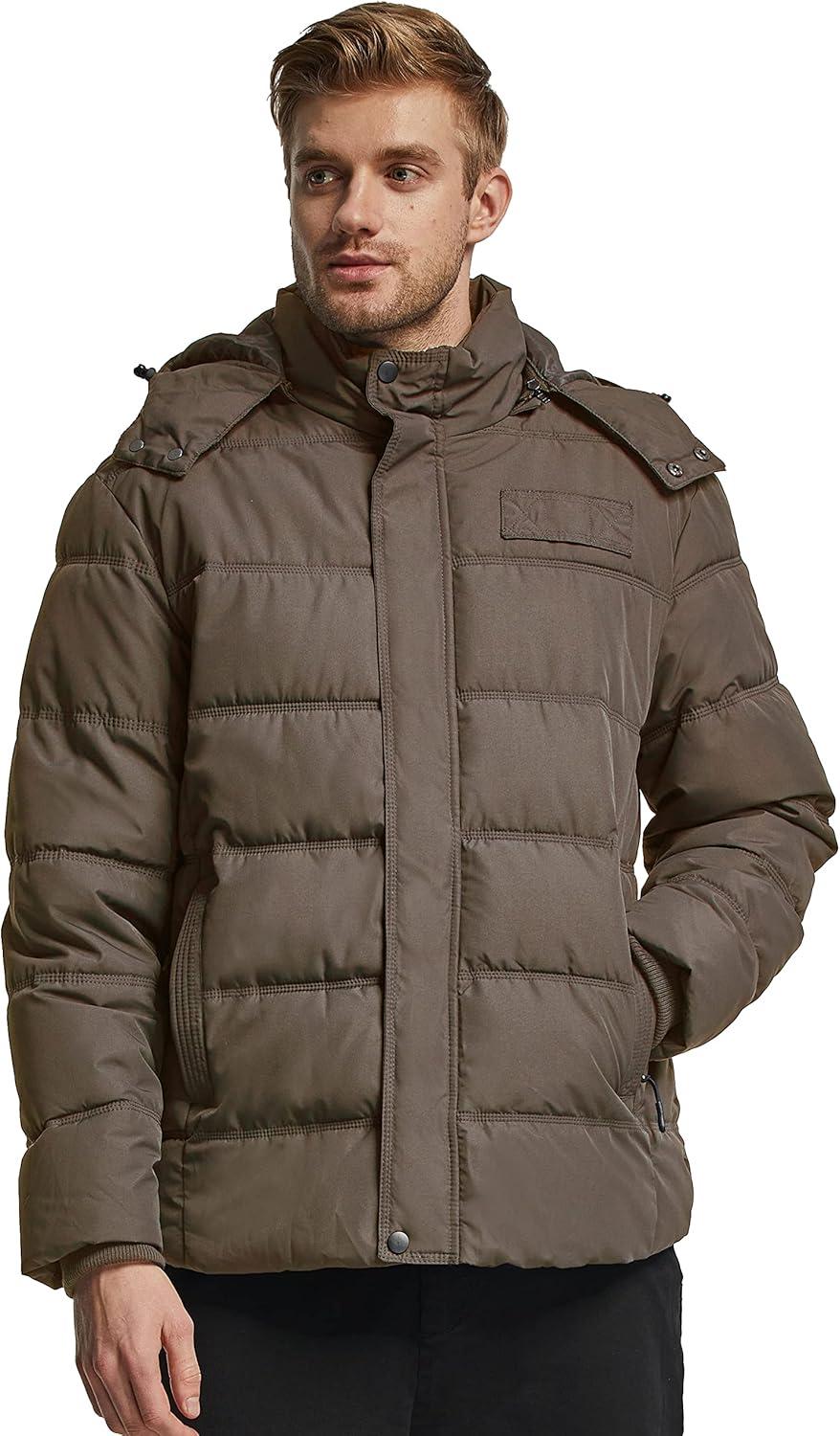 imageWantdo Mens Hooded Winter Coat Warm Puffer Jacket Thicken Cotton Coat with Removable HoodBrown