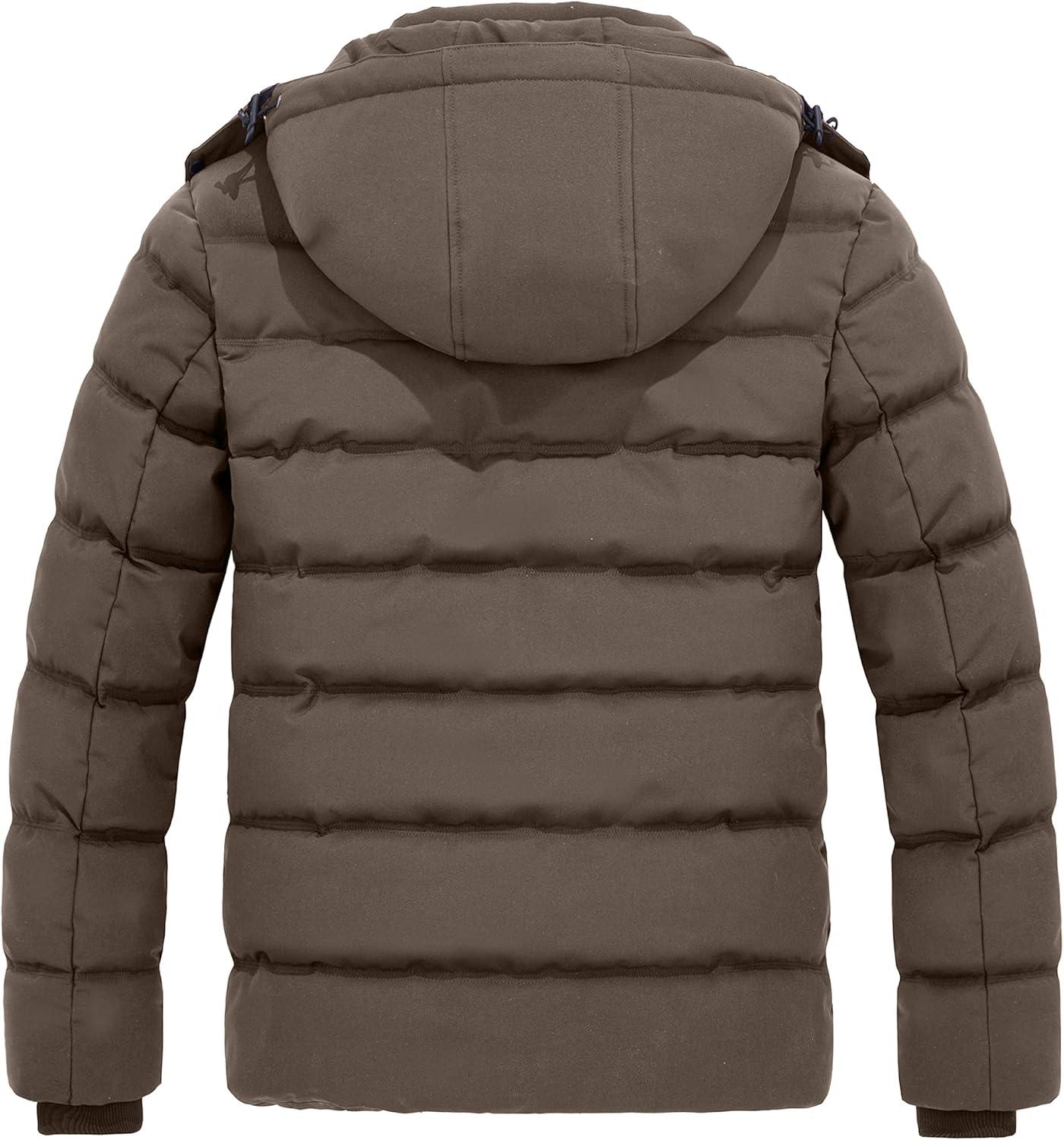 imageWantdo Mens Hooded Winter Coat Warm Puffer Jacket Thicken Cotton Coat with Removable HoodBrown