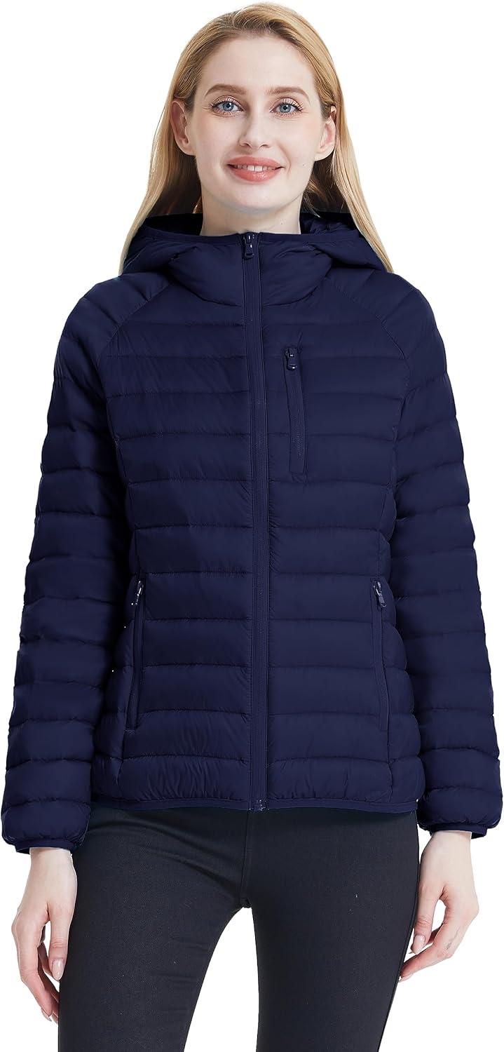 imageWantdo Womens Packable Down Jacket Lightweight Puffer Jacket Hooded Winter CoatNavy