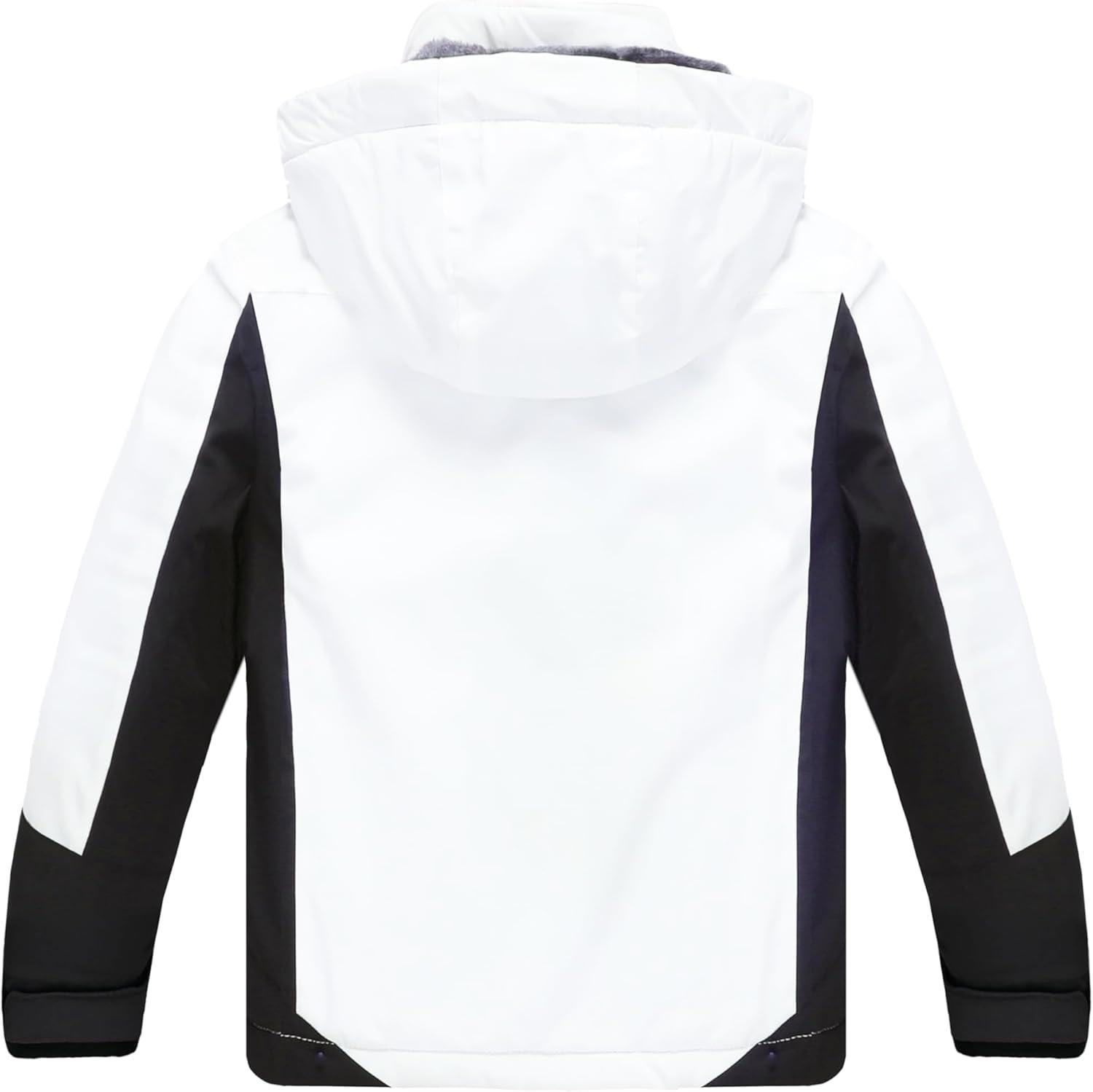 imagewantdo Boys Ski Jacket Warm Fleece Winter Coat Waterproof Snow Jacket Rain CoatWhite