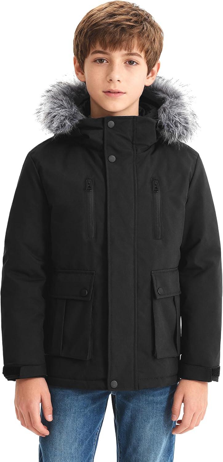 imagewantdo Boys Winter Coat Waterproof Windbreaker Snow Ski Jacket Warm Thick Kids Coats Rain JacketsBlack