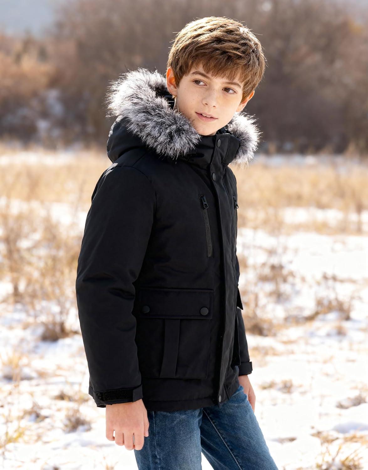 imagewantdo Boys Winter Coat Waterproof Windbreaker Snow Ski Jacket Warm Thick Kids Coats Rain JacketsBlack