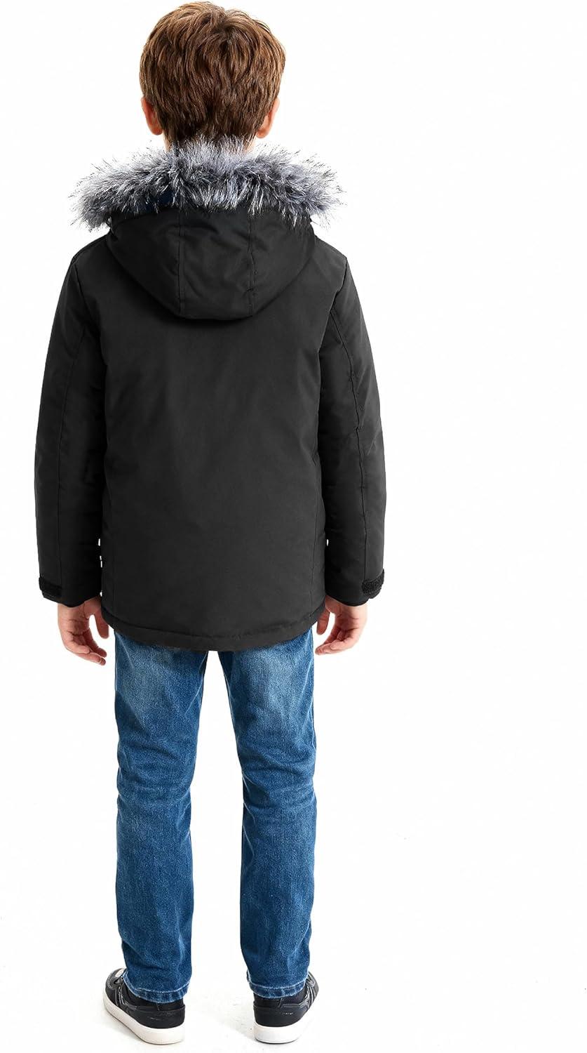 imagewantdo Boys Winter Coat Waterproof Windbreaker Snow Ski Jacket Warm Thick Kids Coats Rain JacketsBlack