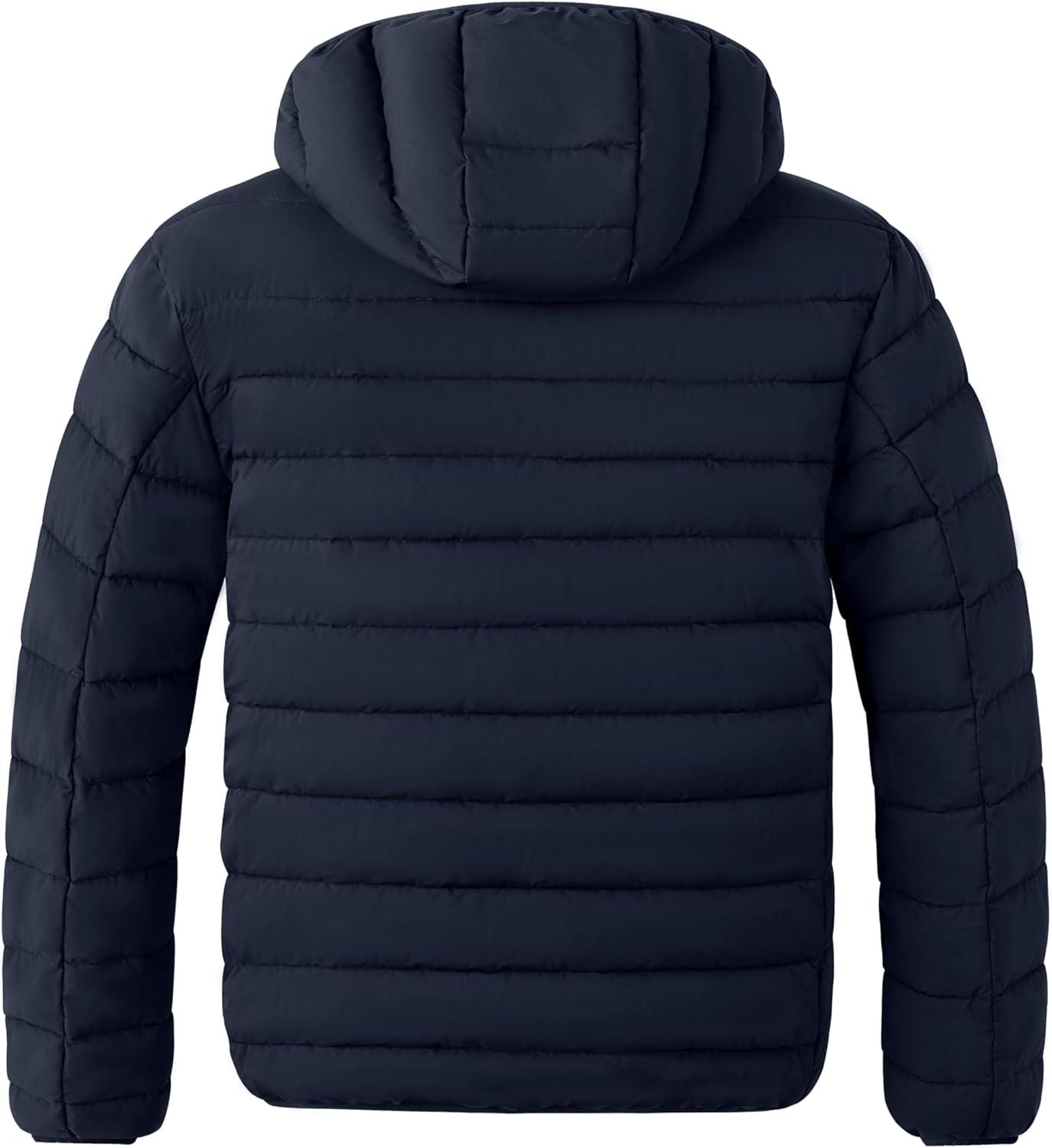 imagewantdo Mens Big and Tall Lightweight Puffer Jacket Quilted Warm Winter Coat Windproof Winter Jackets with HoodNavy
