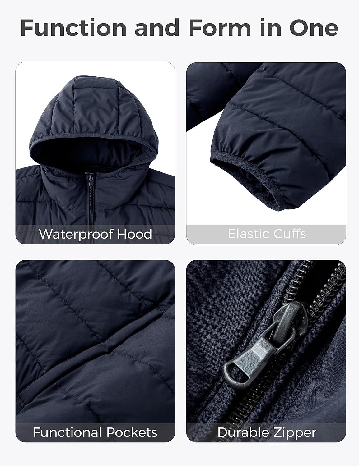 imagewantdo Mens Big and Tall Lightweight Puffer Jacket Quilted Warm Winter Coat Windproof Winter Jackets with HoodNavy