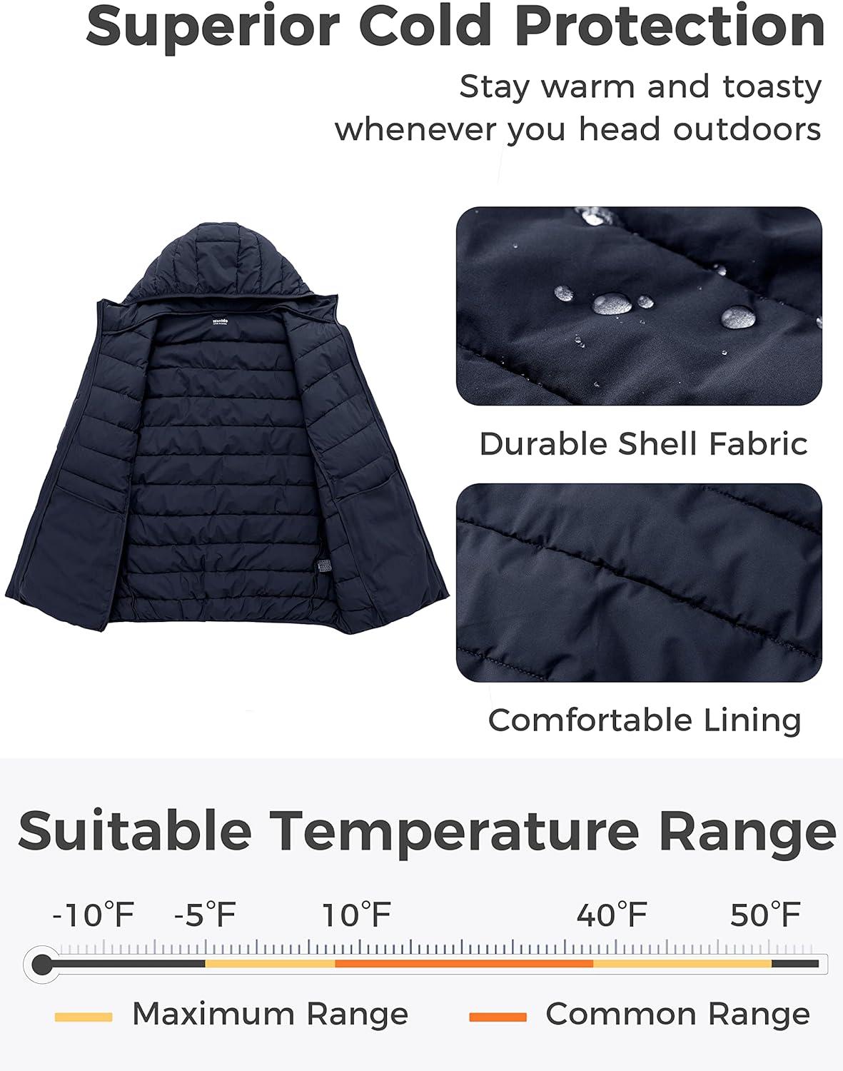 imagewantdo Mens Big and Tall Lightweight Puffer Jacket Quilted Warm Winter Coat Windproof Winter Jackets with HoodNavy