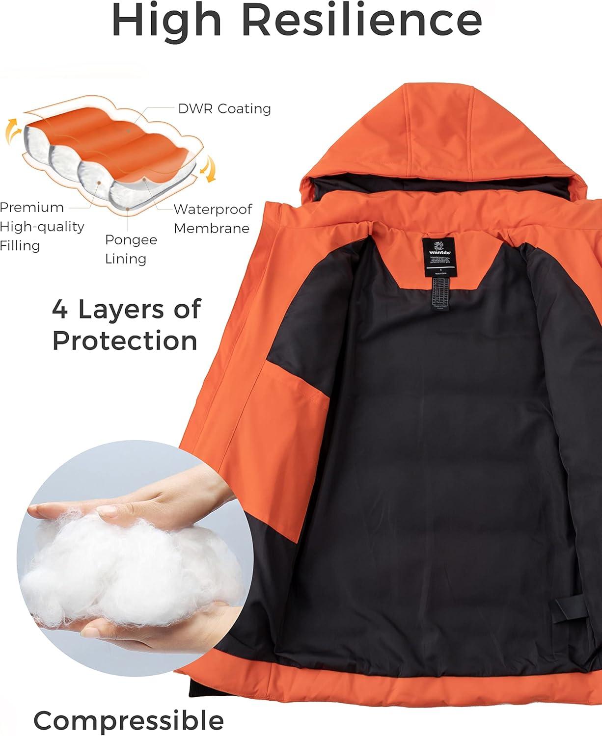 imagewantdo Mens Thicken Puffer Jacket Padded Waterproof Warm Winter Coat with HoodOrange