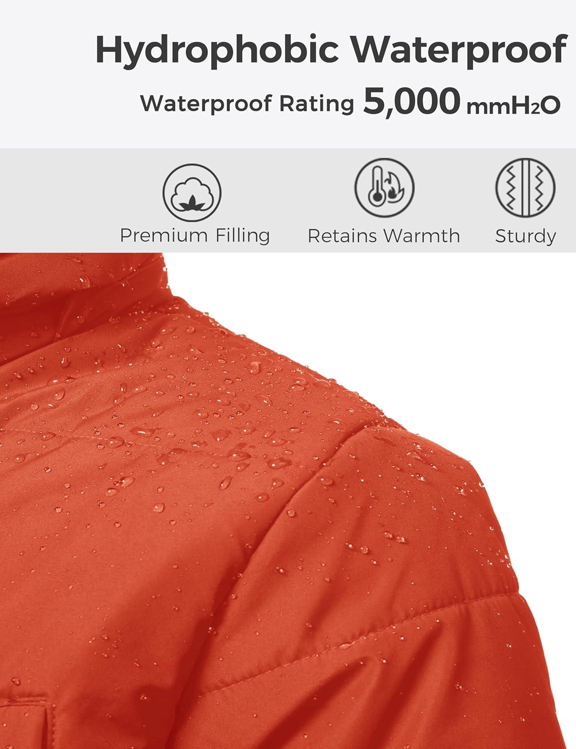 imagewantdo Mens Thicken Puffer Jacket Padded Waterproof Warm Winter Coat with HoodOrange