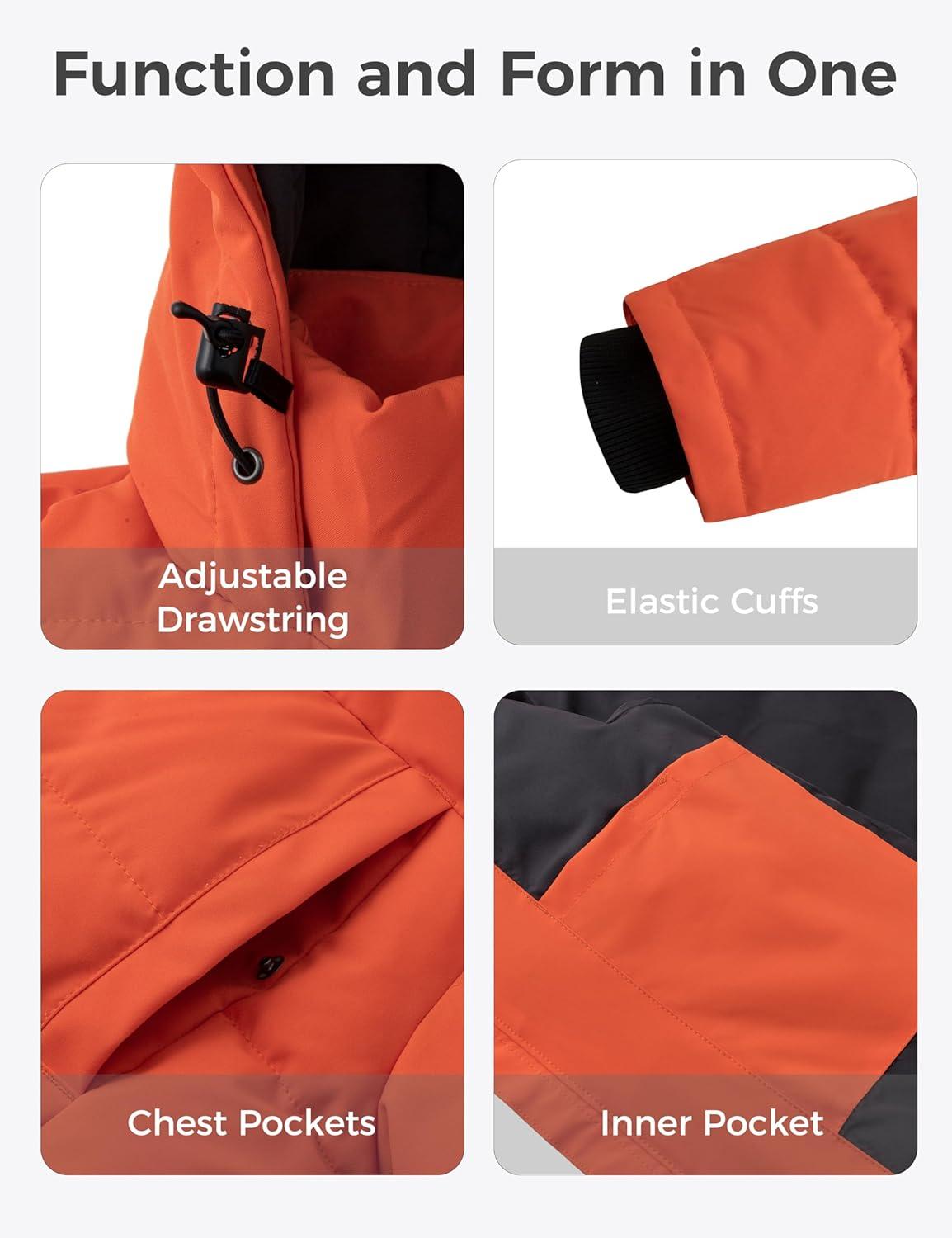 imagewantdo Mens Thicken Puffer Jacket Padded Waterproof Warm Winter Coat with HoodOrange