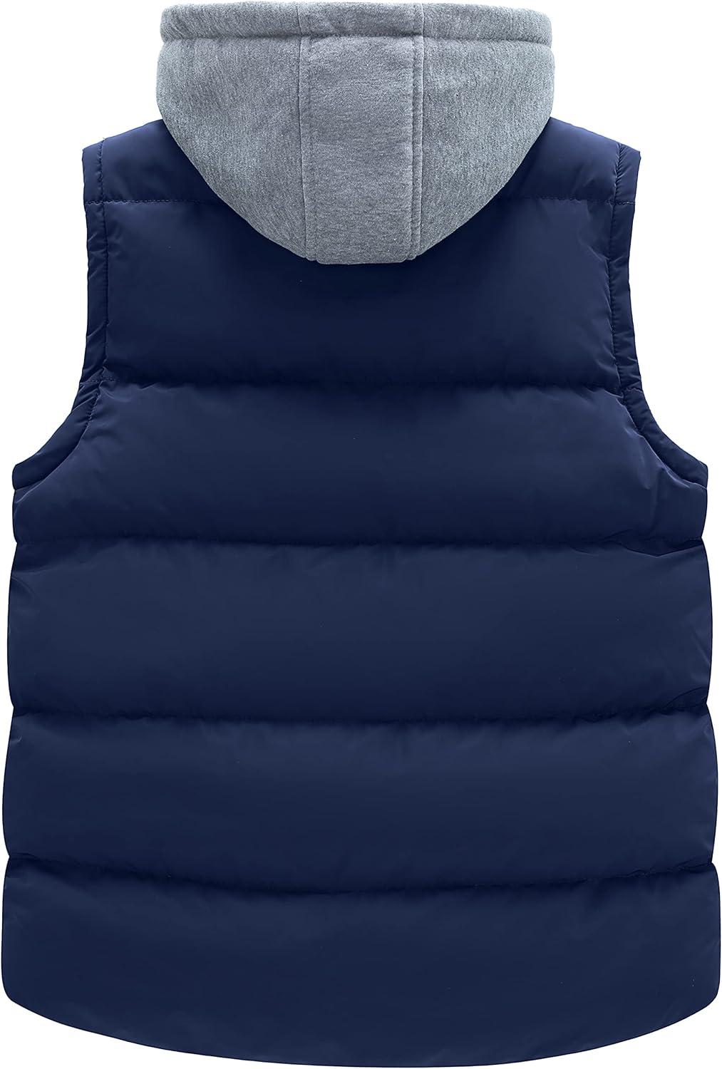 imagewantdo Mens Winter Vest Thick Padded Sleeveless Jacket Quilted Puffer Vest with Detachable HoodNavy