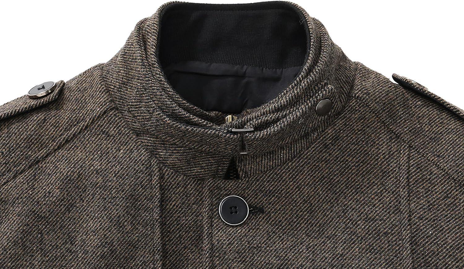 imagewantdo Mens Wool Blend Jacket Stand Collar Windproof Pea CoatCoffeeultrathick