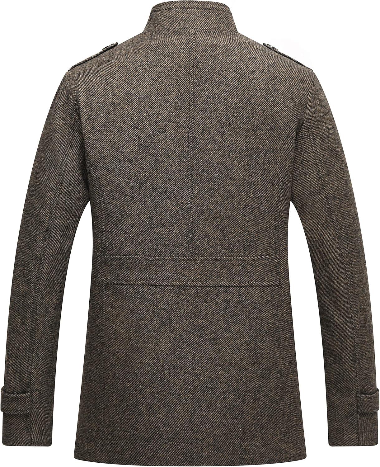 imagewantdo Mens Wool Blend Jacket Stand Collar Windproof Pea CoatCoffeeultrathick