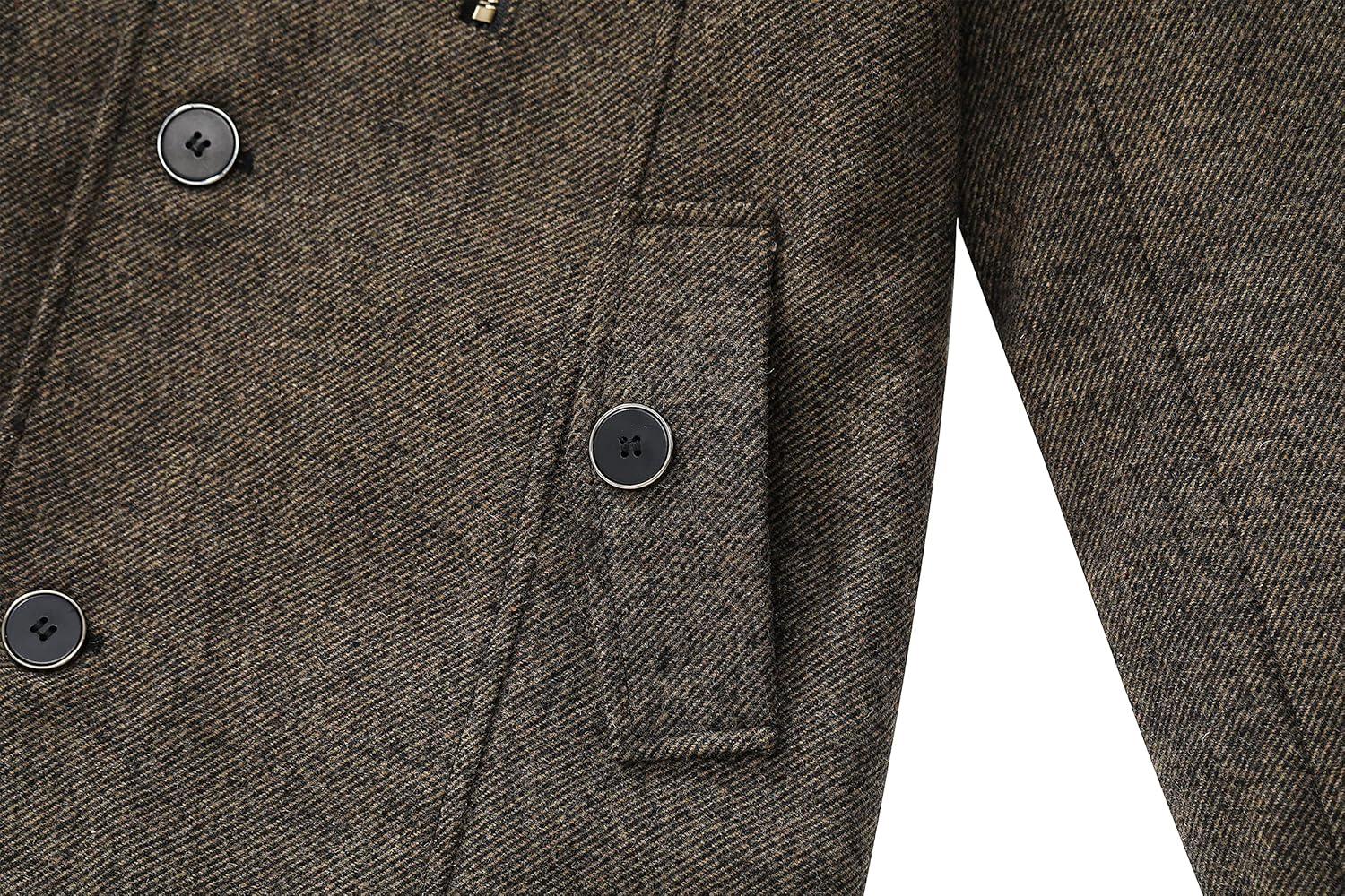 imagewantdo Mens Wool Blend Jacket Stand Collar Windproof Pea CoatCoffeeultrathick