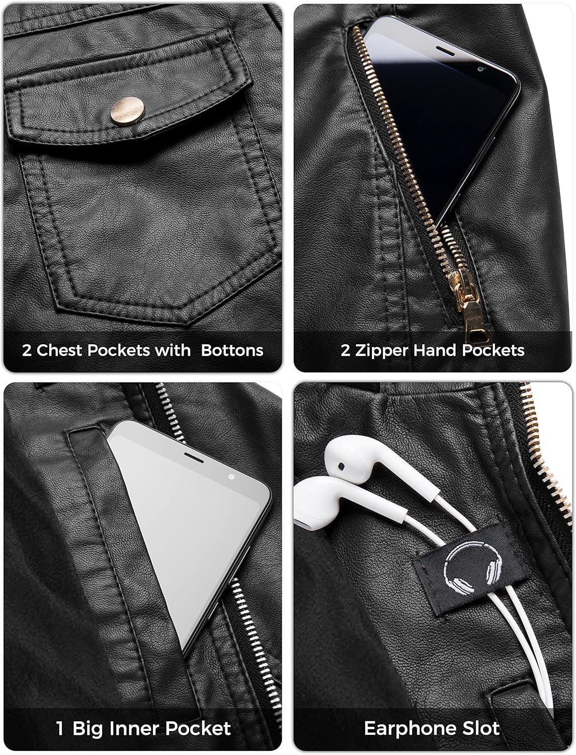 imagewantdo Womens Lightweight Leather Jacket Casual Motorcycle PU Biker Coat with Removable HoodPure Blacklightweight
