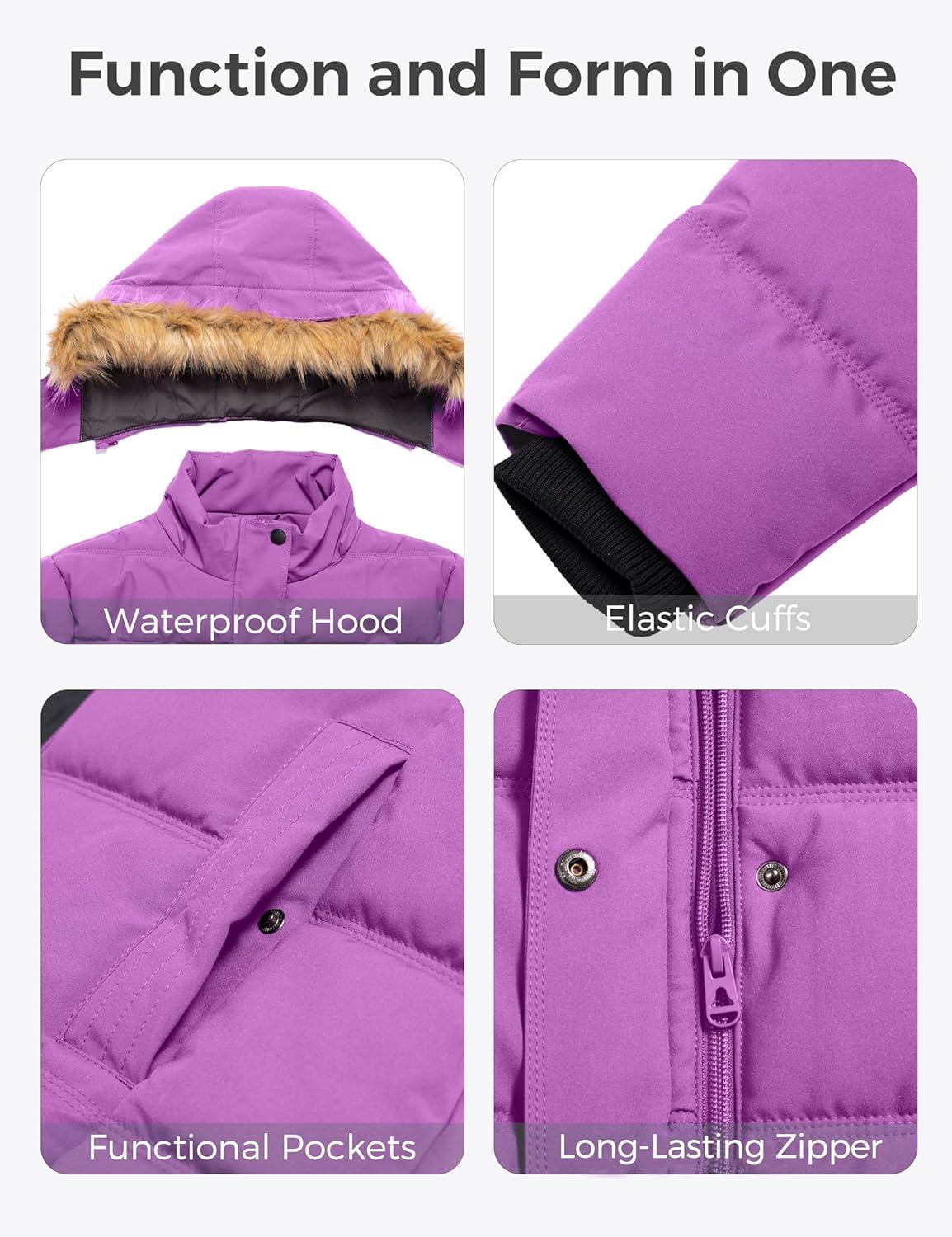 imagewantdo Womens Plus Size Winter Coats Quilted Thicken Puffer Jacket with Removable HoodPurple