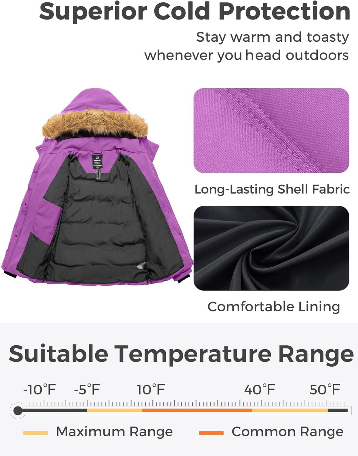 imagewantdo Womens Plus Size Winter Coats Quilted Thicken Puffer Jacket with Removable HoodPurple
