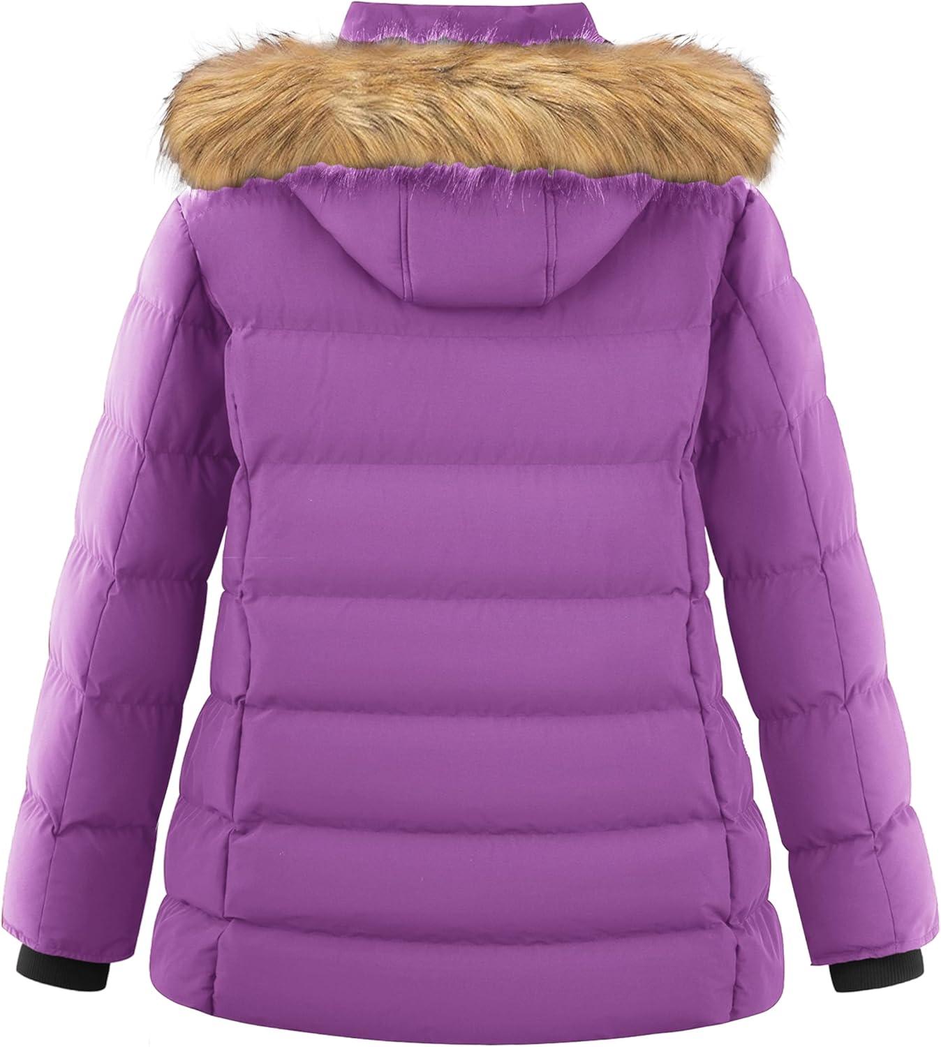 imagewantdo Womens Plus Size Winter Coats Quilted Thicken Puffer Jacket with Removable HoodPurple
