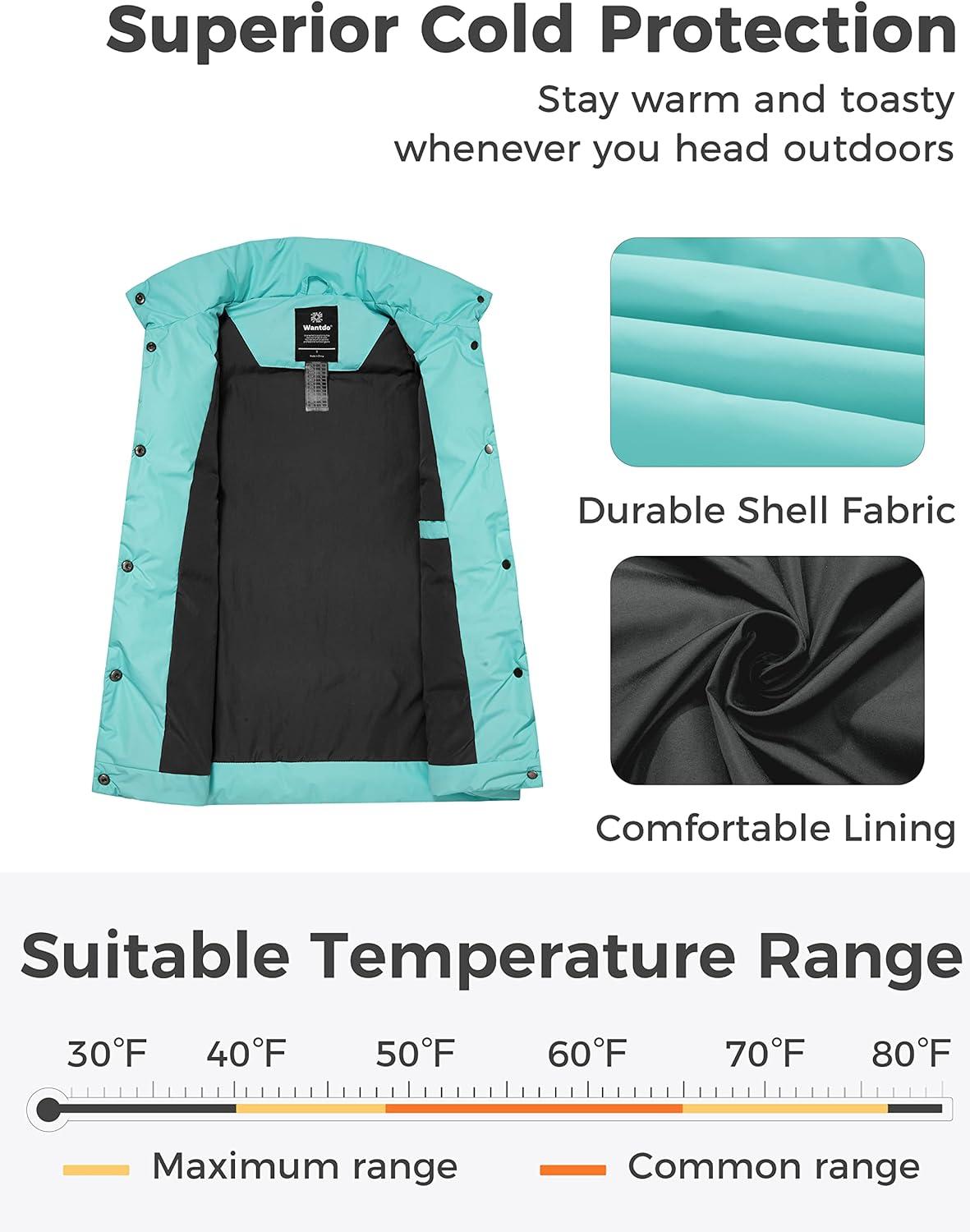 imagewantdo Womens Puffer Vests Thicken Winter Vest Outerwear Warm Puffy VestMint Green