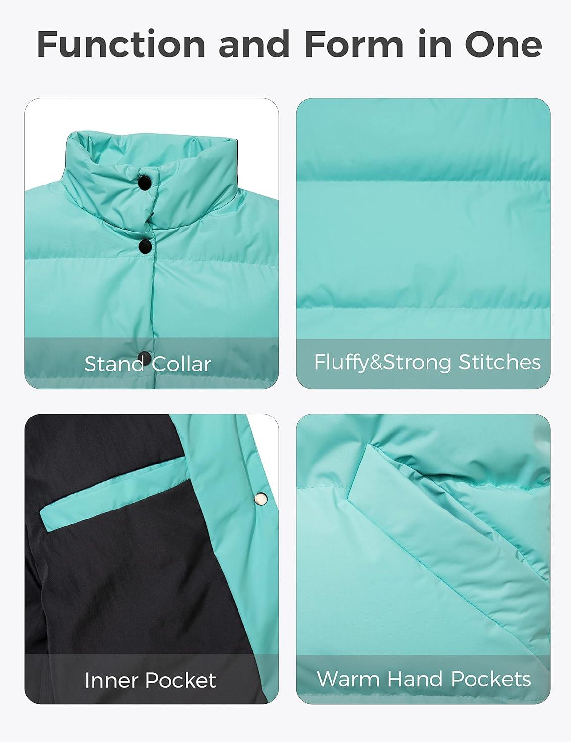 imagewantdo Womens Puffer Vests Thicken Winter Vest Outerwear Warm Puffy VestMint Green