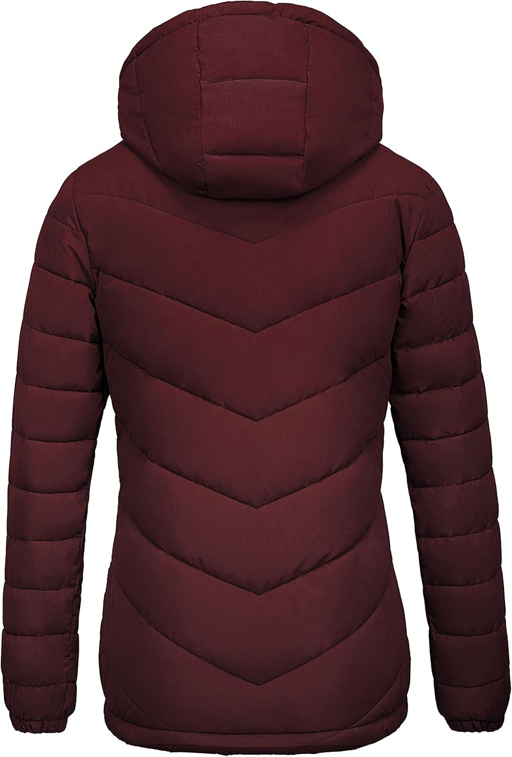 imagewantdo Womens Quilted Winter Coats Hooded Warm Puffer Jacket with Fleece HoodWine Red