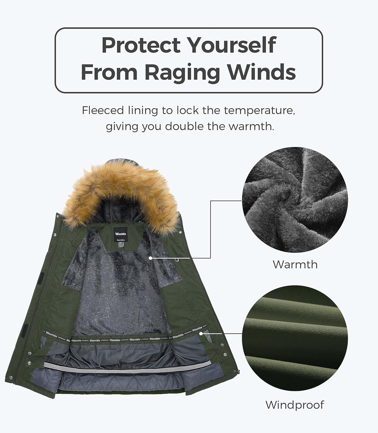 imagewantdo Womens Waterproof Ski Jacket Hooded Winter Snow Coat Mountain Snowboarding Jackets Insulated Fleece ParkaArmy Green