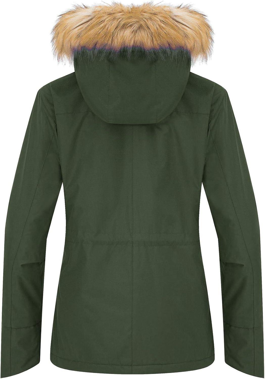 imagewantdo Womens Waterproof Ski Jacket Hooded Winter Snow Coat Mountain Snowboarding Jackets Insulated Fleece ParkaArmy Green