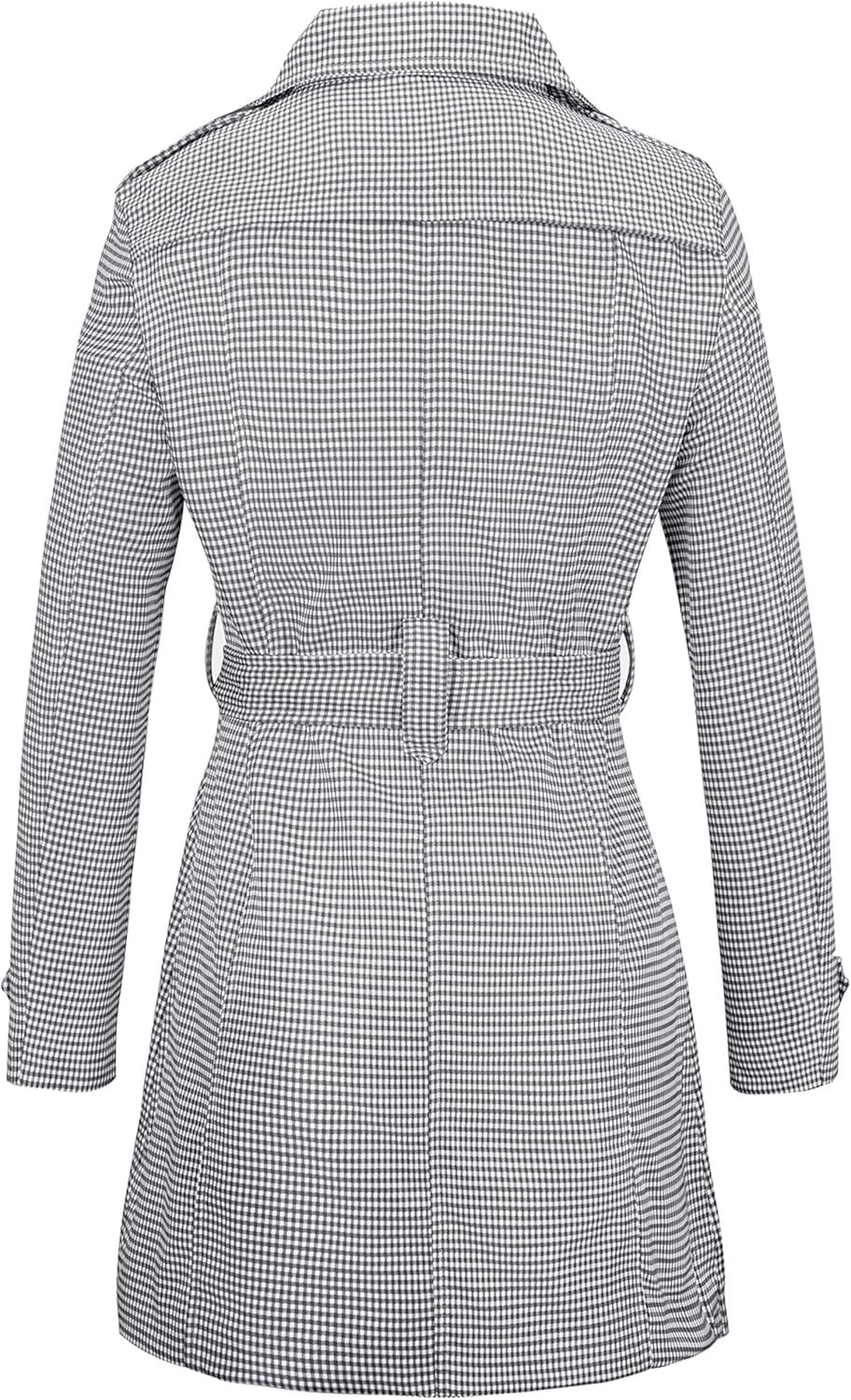 imagewantdo Womens Waterproof Trench Coat Classic Lapel Outerwear Coat with BeltBlack White Grid