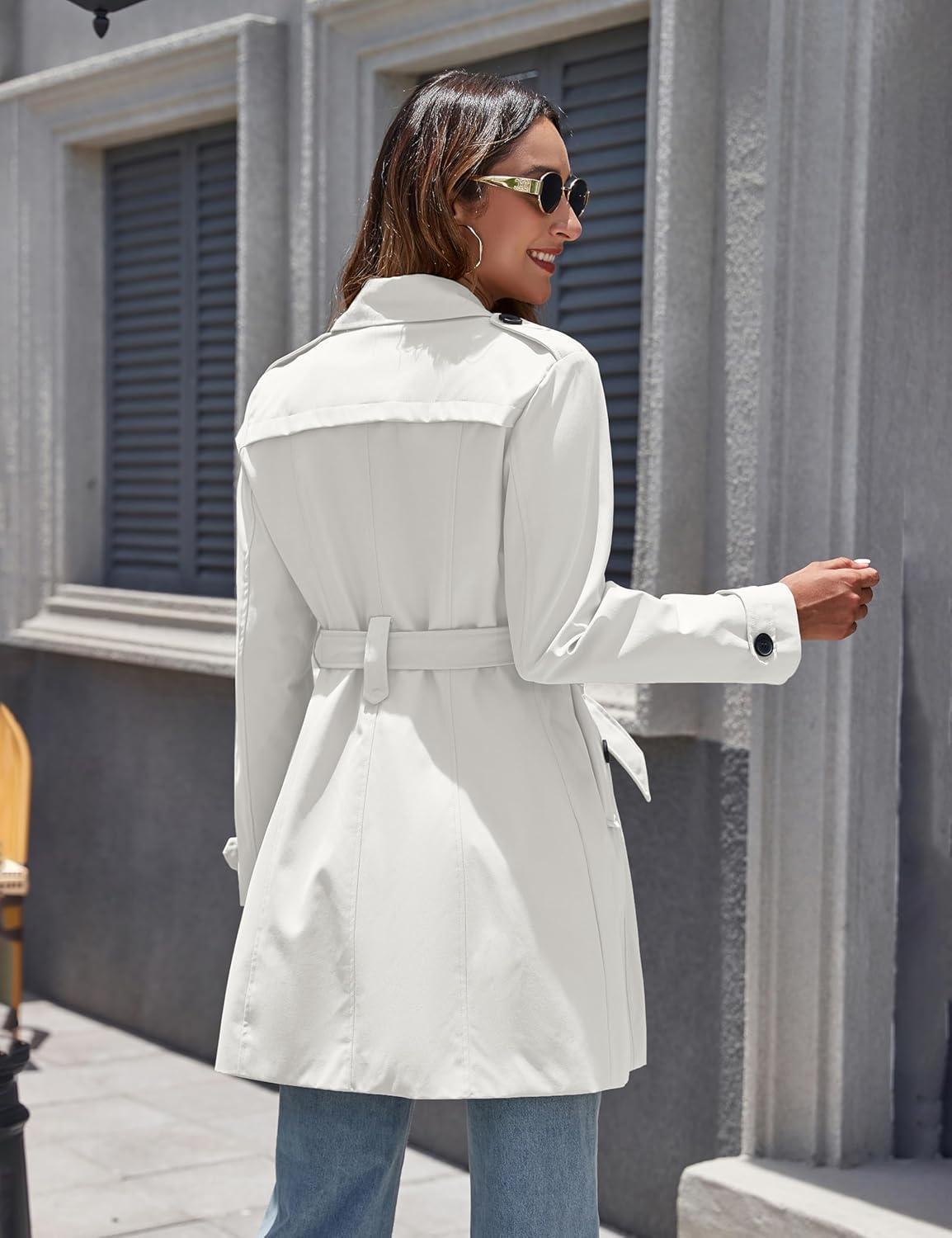 imagewantdo Womens Waterproof Trench Coat Classic Lapel Outerwear Coat with BeltCream