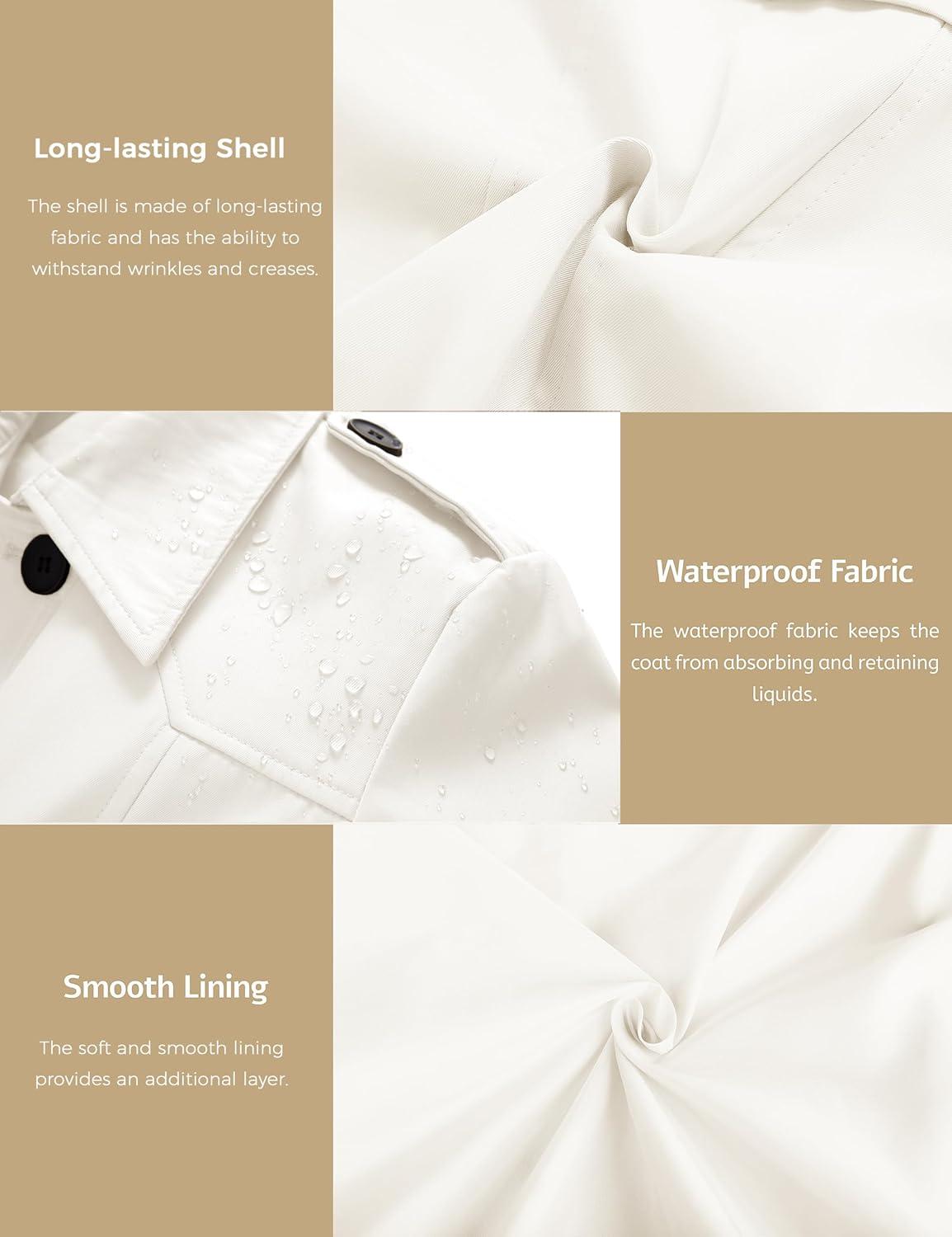 imagewantdo Womens Waterproof Trench Coat Classic Lapel Outerwear Coat with BeltCream