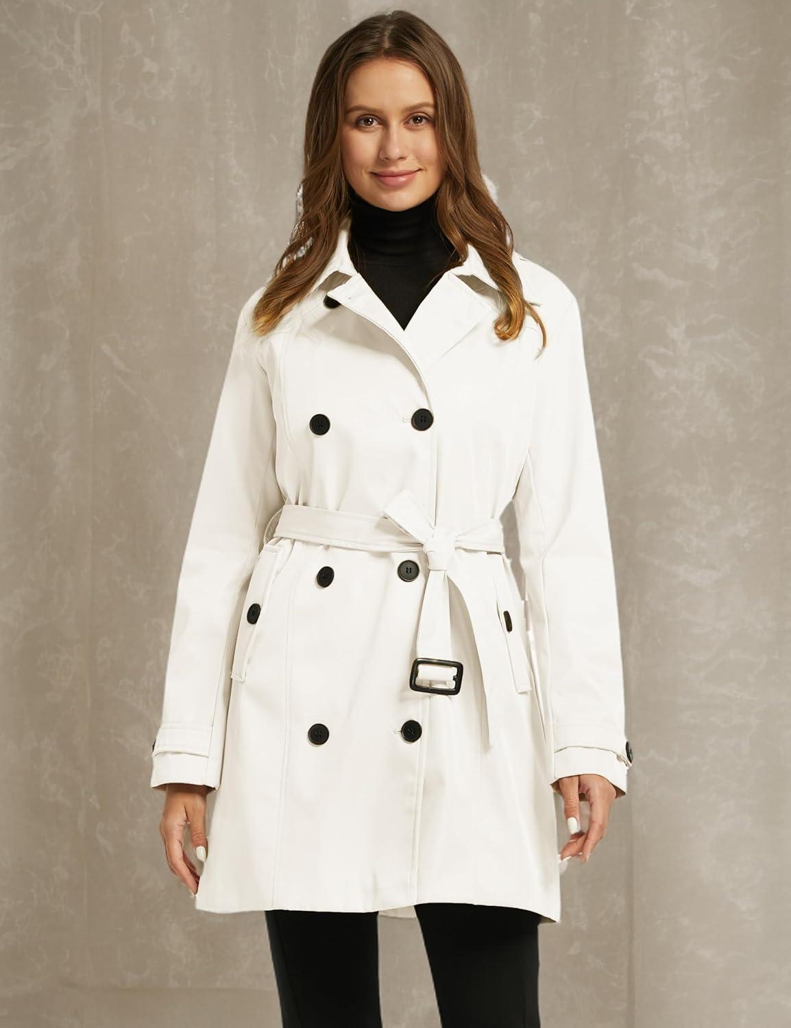 imagewantdo Womens Waterproof Trench Coat Classic Lapel Outerwear Coat with BeltCream