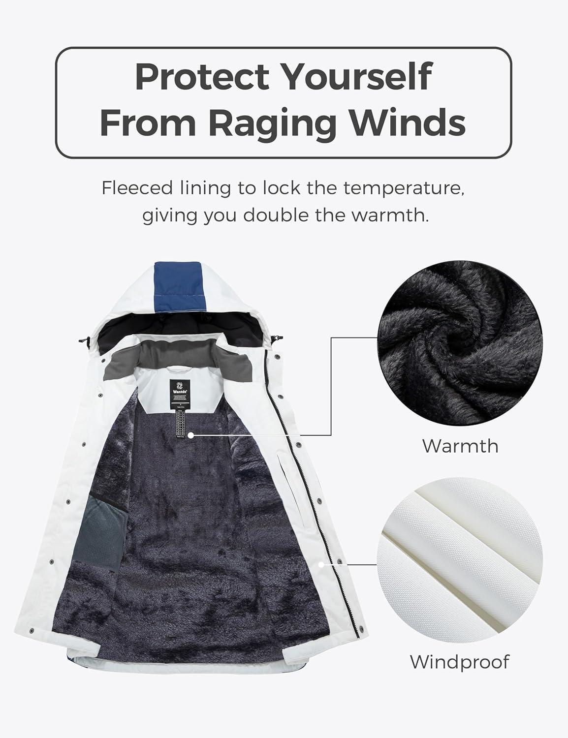 imageWantdo Mens Mountain Waterproof Ski Jacket Warm Winter Snowboarding Jacket Snow Rain CoatWhite