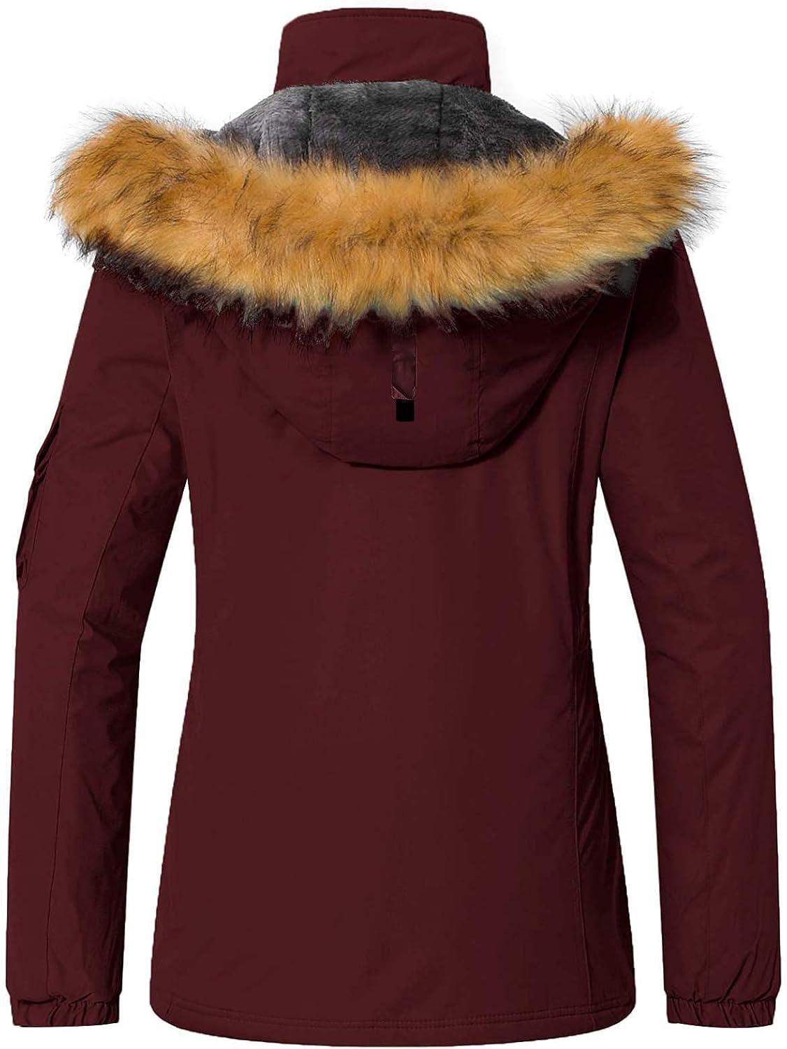 imageWantdo Womens Waterproof Ski Jacket Windproof Winter Snow Coat Mountain Snowboarding Jackets Outdoor Fleece ParkaWine Red