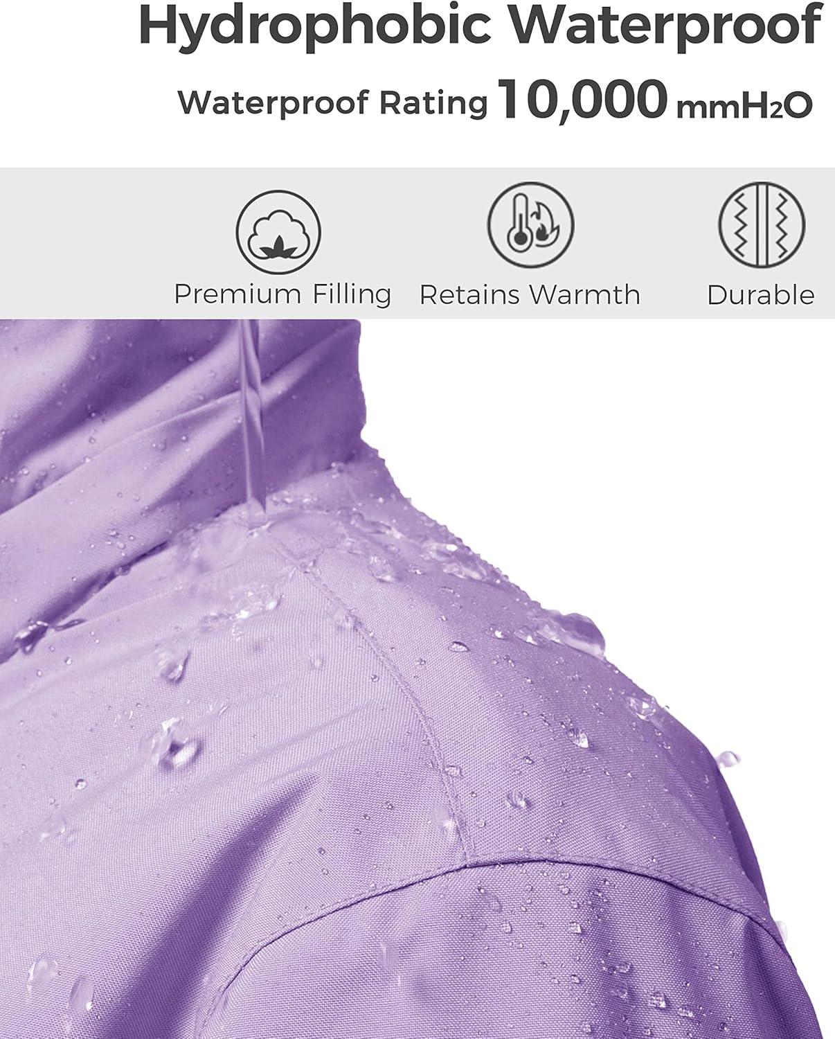 imagewantdo Girls Waterproof Winter Coat Fleece Ski Jacket Hooded Snow Coat Warm Raincoat OuterwearLight Purple