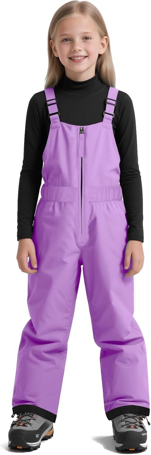 imagewantdo Kids Girls Waterproof Ski Bibs Warm Snow Winter Pants Winter Warm Pants InsulatedLight Purple