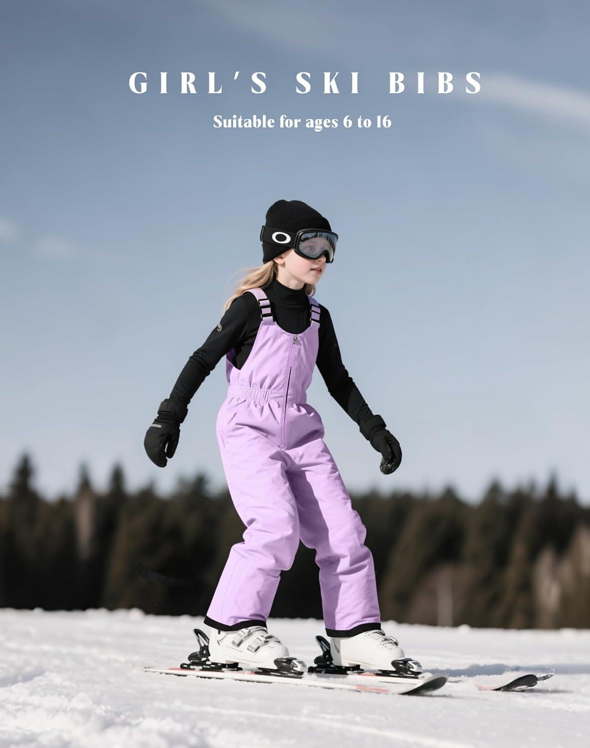 imagewantdo Kids Girls Waterproof Ski Bibs Warm Snow Winter Pants Winter Warm Pants InsulatedLight Purple