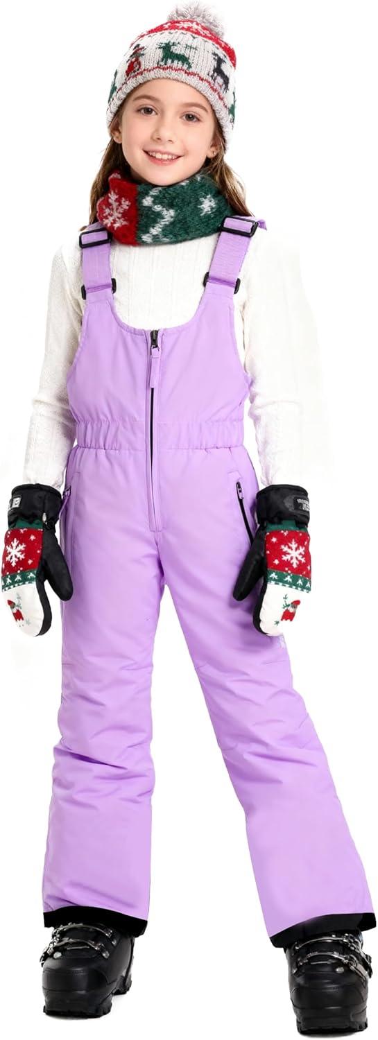 imagewantdo Kids Girls Waterproof Ski Bibs Warm Snow Winter Pants Winter Warm Pants InsulatedLight Purple